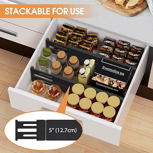 Miniatura 5 de Ryqtop - Organizadores divisores de bambú para cajones, organizador de cajones de cocina, divisor de cajones ajustable para ropa, cocina, aparador,
