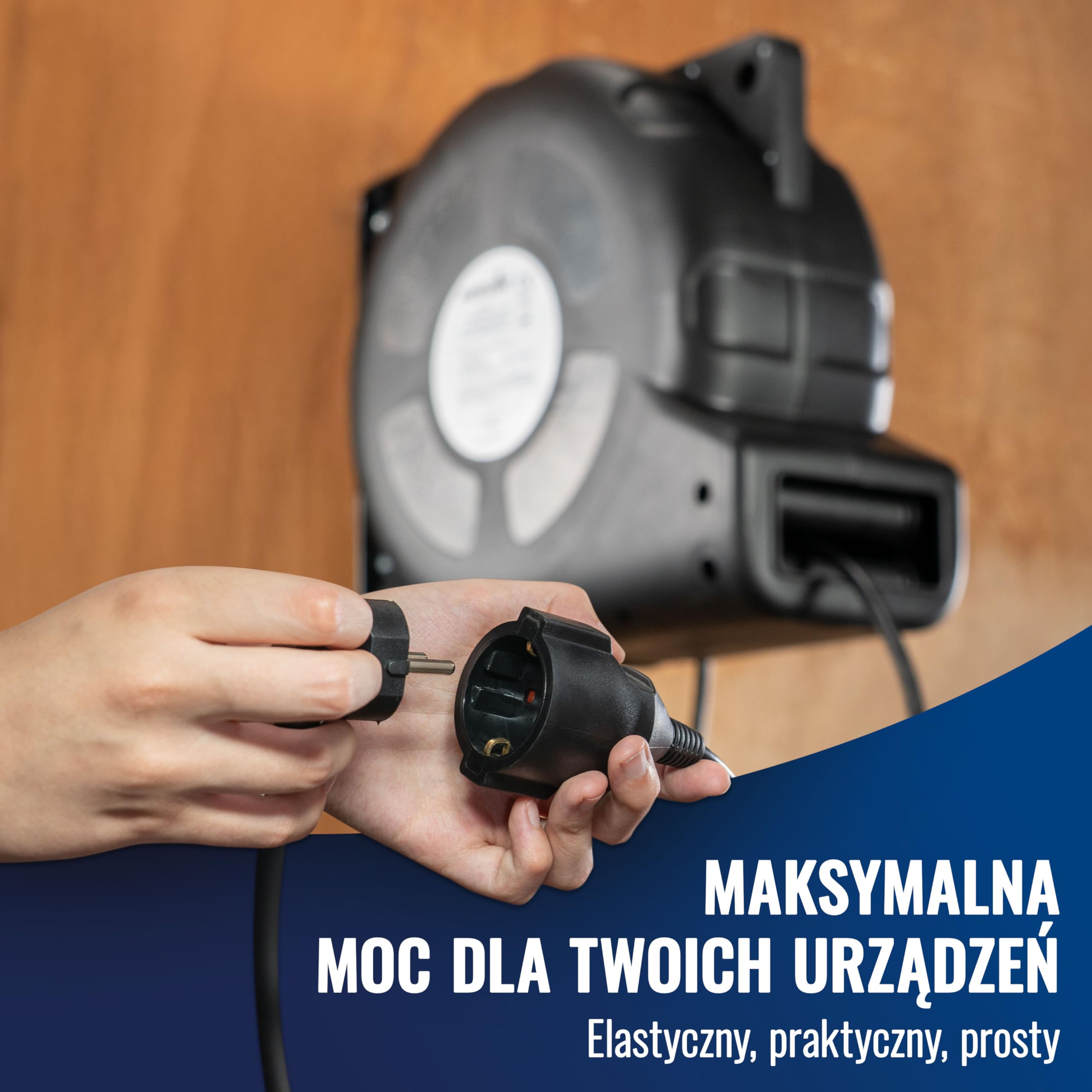 Poppstar automatyczny zwijacz kabli 20m + 2m (maks. 3000W), automatyczna szpulka kablowa samozwijająca IP20 ze wyłącznikiem termicznym