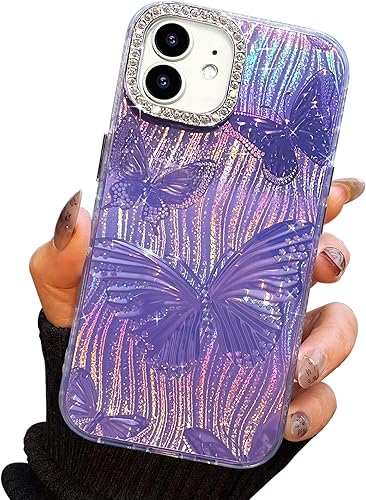 Miniatura 94 de I-MGAE-IN-AR - Funda diseñada para iPhone 12 y 12 Pro, diseño de mariposa plateada brillante, funda protectora de poliuretano termoplástico, suave,