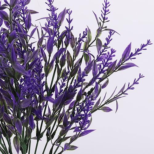 Miniatura 32 de Plantas artificiales para exteriores, resistentes a los rayos ultravioleta, vegetación artificial, 12 ramos de flores de lavanda para macetas