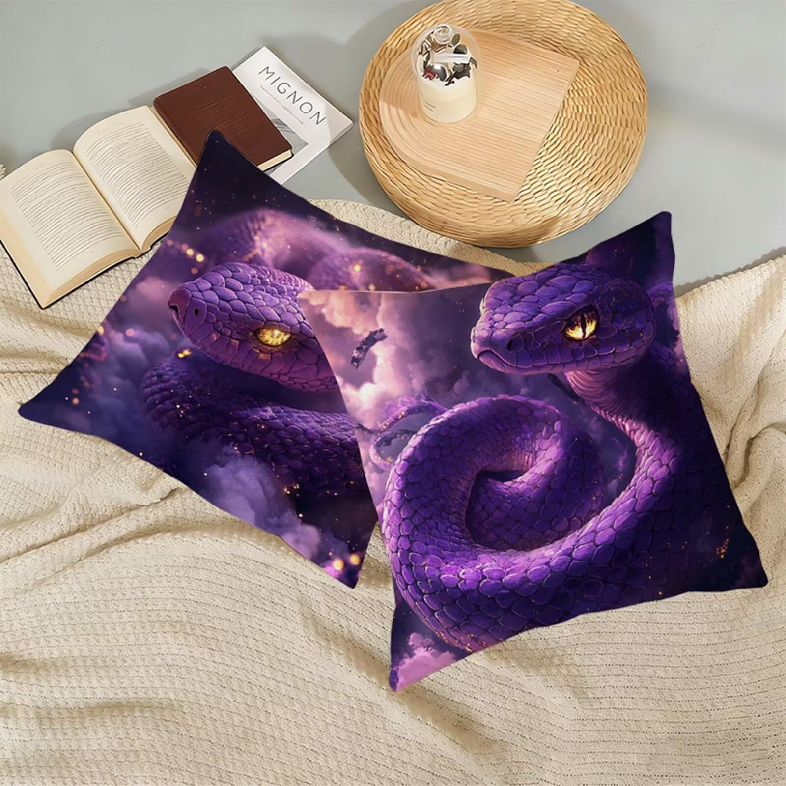 Viola Federe Cuscini Divano 80x80cm Animale Set di 2,Copricuscino Impermeabile Federe Lino con Cerniera Invisibile Stampa Fronte-Retro,Comfort Traspiranti Copricuscini Primavera Home Decoration W-1326