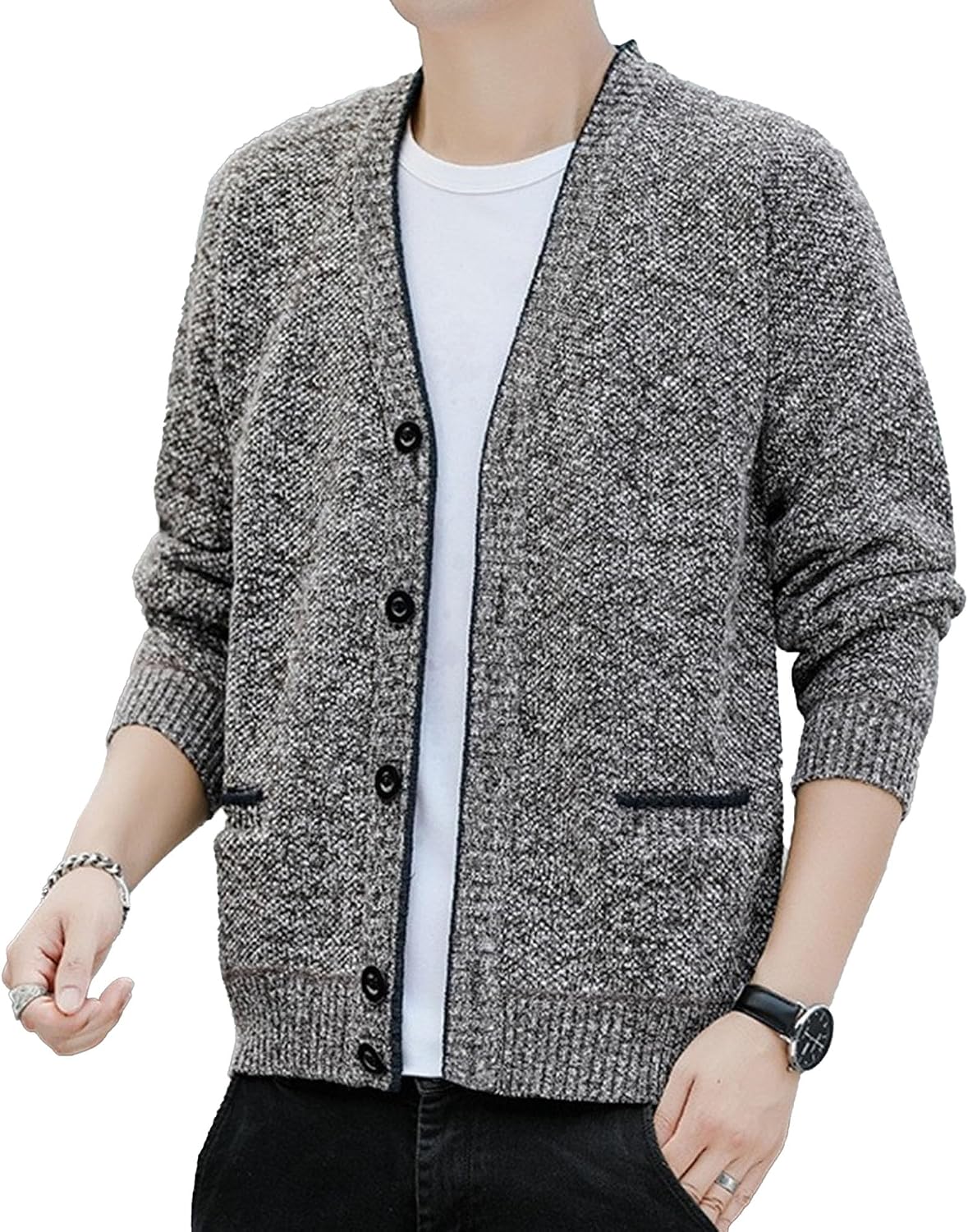 Cardigan Sweaters for Men Slim Fit Button Cable Knit Cardigans Casual Long Sleeve Knitted Sweater Outerwear