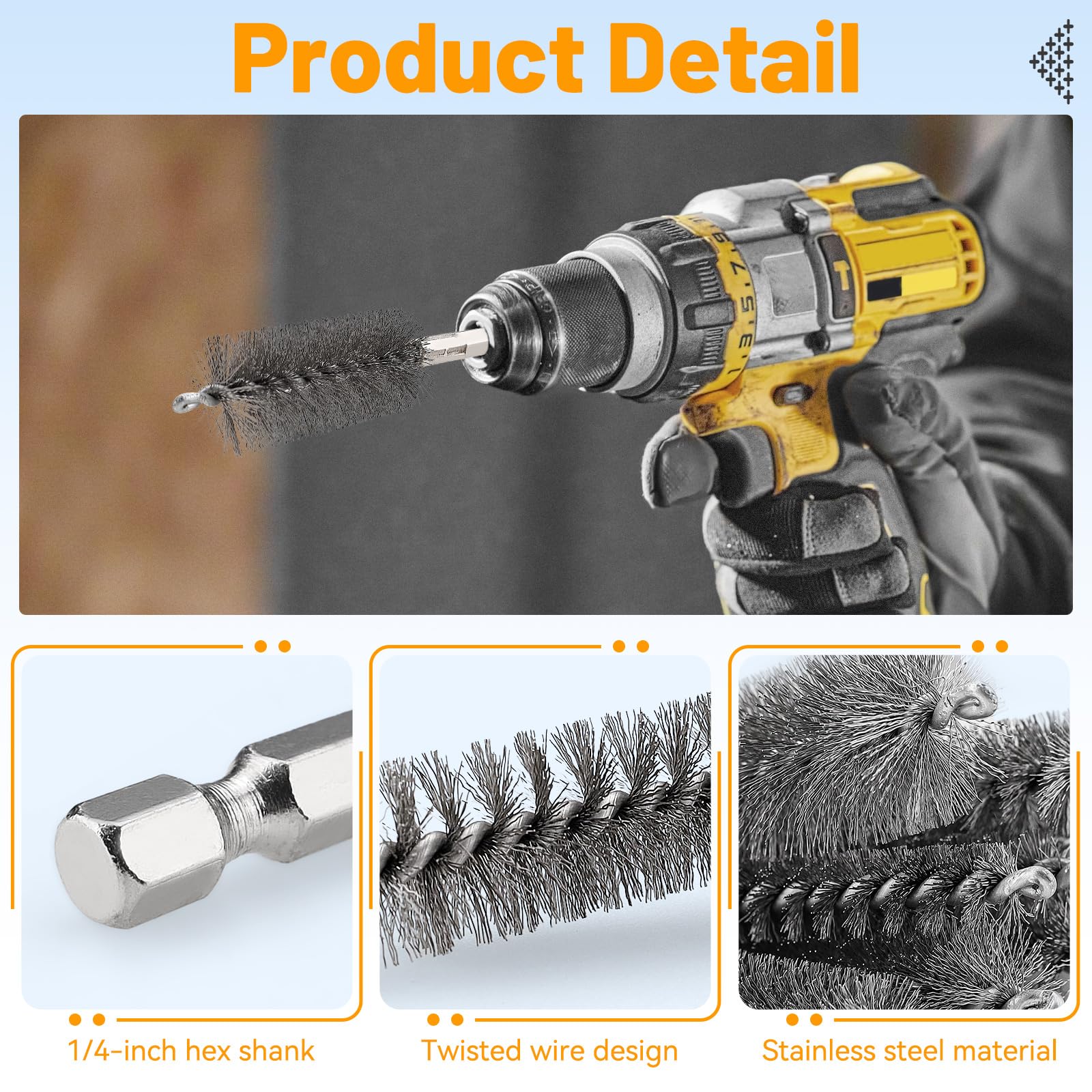 24 Stück 12-Größe Edelstahl Bohrbürste Set, 4 Zoll Länge mit 1/4 Zoll Hex Shank - Mehrzweckbohrer Reinigungsbürste Passt Bohrer, Schlagtrieber & Schleifmaschinen (8/9/10/11/12/13/14/15/17/19/20/22mm)