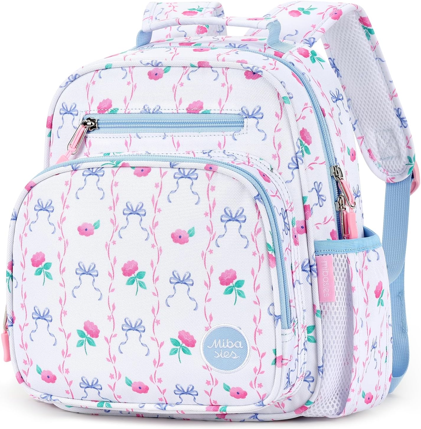 mibasies Toddler Backpack for Girls 2-4: Preschool Kindergarten Backpack - Cute Kids Backpacks for Girls - Bowknot Rose Sky Blue