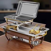 Gold Chafing Dishes for Buffet 2 Pack 2 Pans + 3 Utensils - 9QT Stainless Steel Chafing Dish Buffet Set - Food Warmers for Parties Buffet - Buffet Servers and Warmers 2 Pack + 2 Pans + 3 Utensils