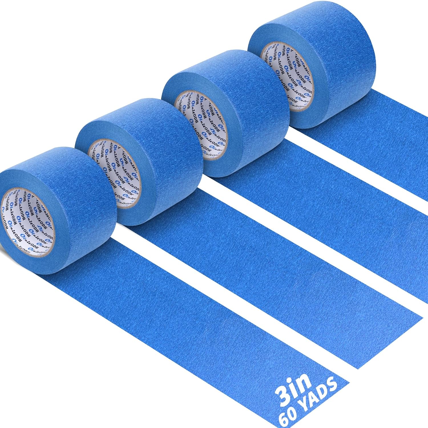 4 Rolls Blue Painters Tape Bulk 3 inch x 60 Yards, Total 240 Yd, Painters Masking Tape No Residue Wall Painting Tape Artist Tape Trim Edge Finishing Tape for Wall Painting Decoration DIY Supplies