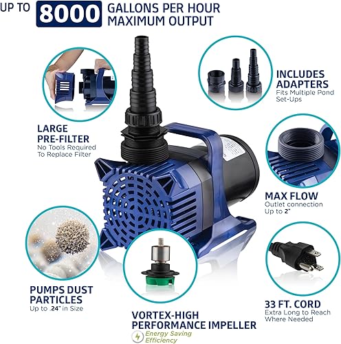 Miniatura 4 de Alpine Cyclone 8000 GPH - Bomba de cascada y estanque cable de alimentación de 33 pies PAL8000