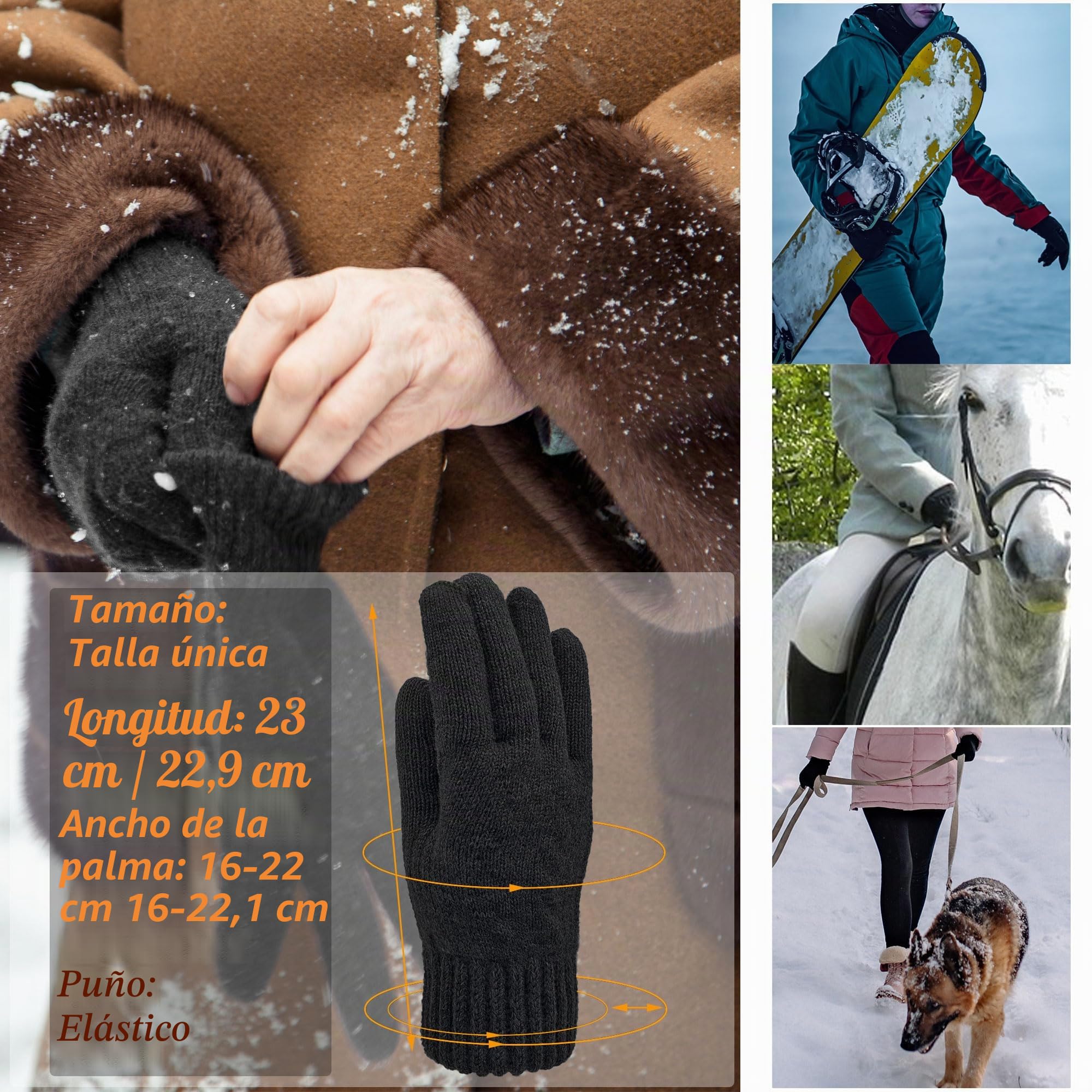 Guantes termicos Invierno Pantalla Tactiles Lana Forro Cálido Cable Tejido Resistente al Viento Guantes de Teléfono para Movil Esquiar Ciclismo Conducir