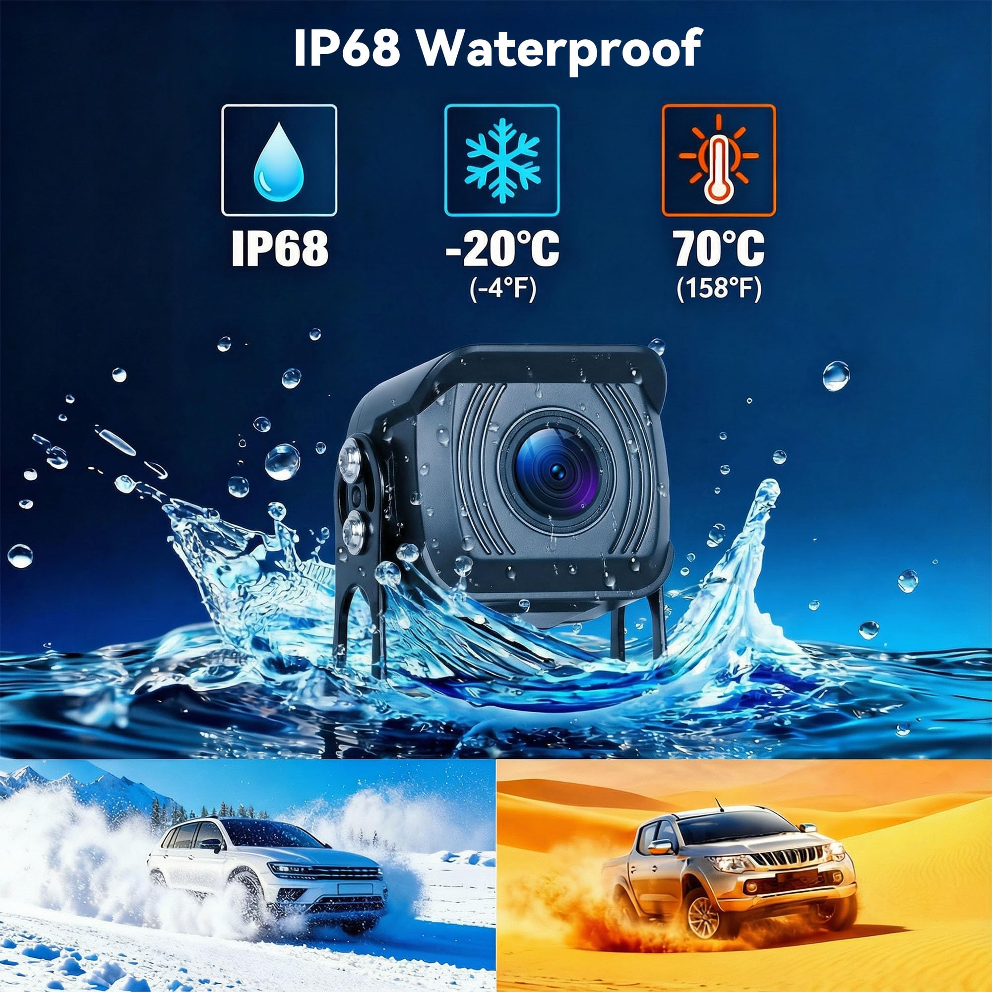 SIXWIN Kit 1080P Telecamere Retromarcia Cablata con Touchscreen Monitor 7 Pollici,2 HD Telecamere con Visione Notturna, Impermeabile IP68, Registrazione a Loop, BSD, Camper,Auto, Bus, 9V-36V