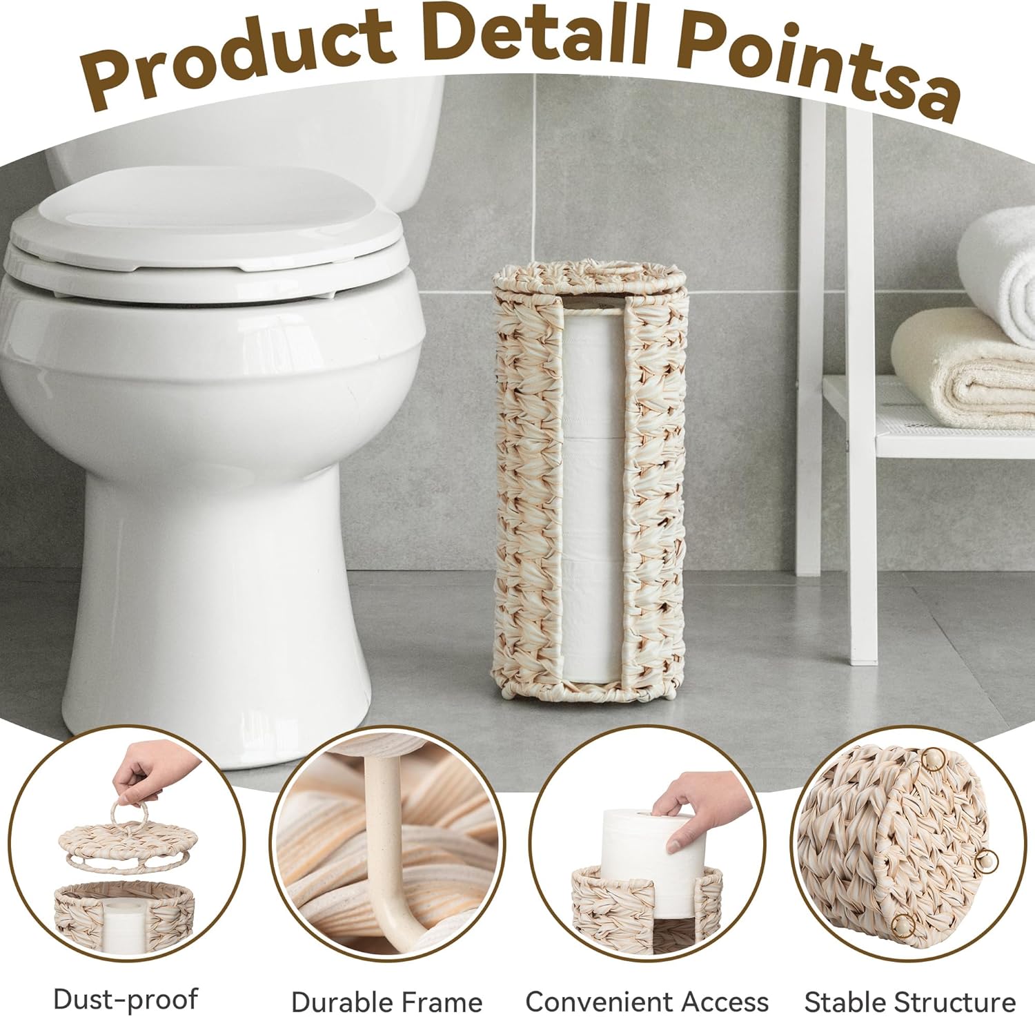 GRANNY SAYS Toilet Paper Storage Holder, Bathroom Toilet Paper Holder Stand, Woven Bathroom Baskets for Bathroom, Free Standing Organizer for Bathroom Storage - Image 2
