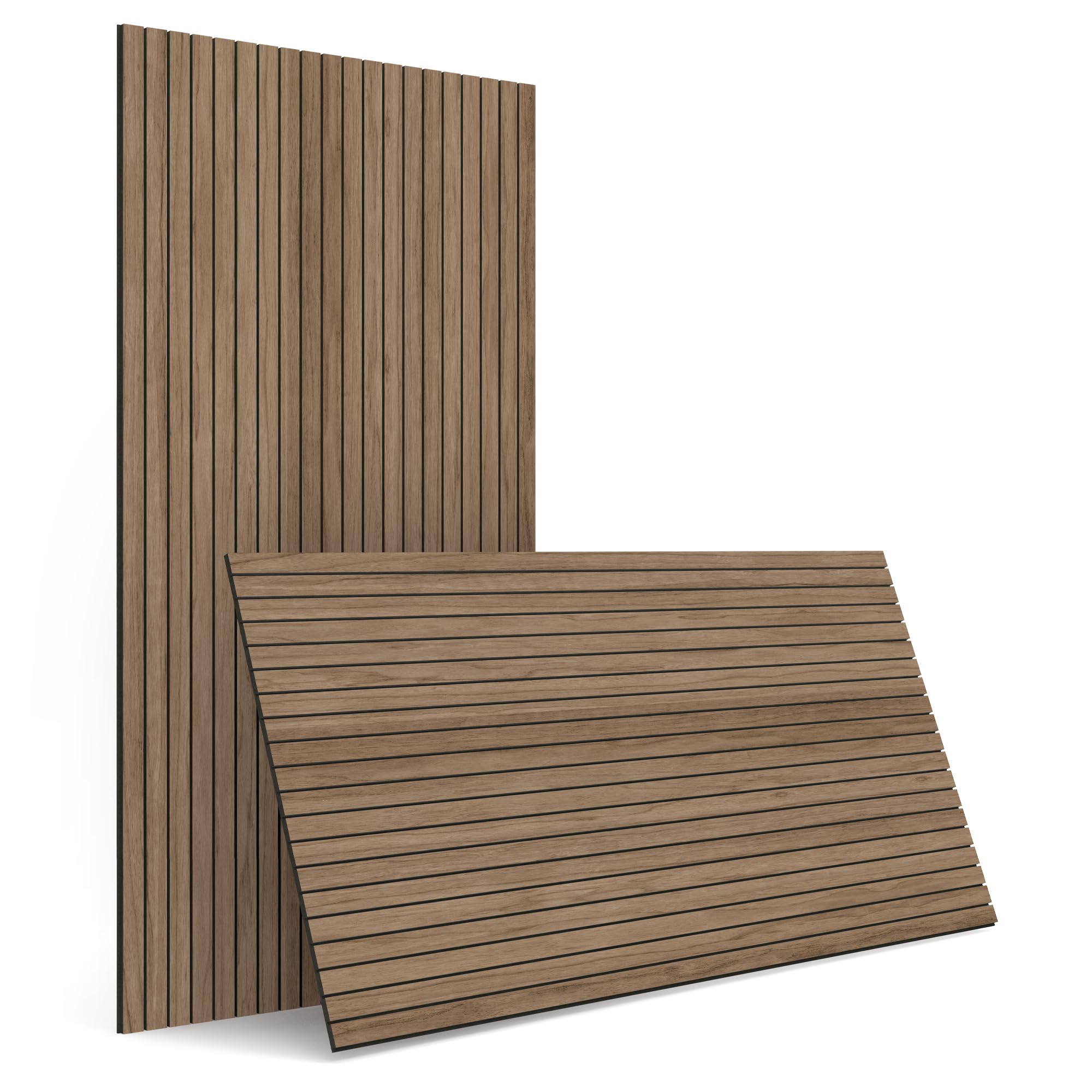 4-piece wood slat wall panel for interior wall decor noise cancelling 47.2" x 23.6" peel and stick acoustic decorative 3d sound absorbing wall paneling, walnut