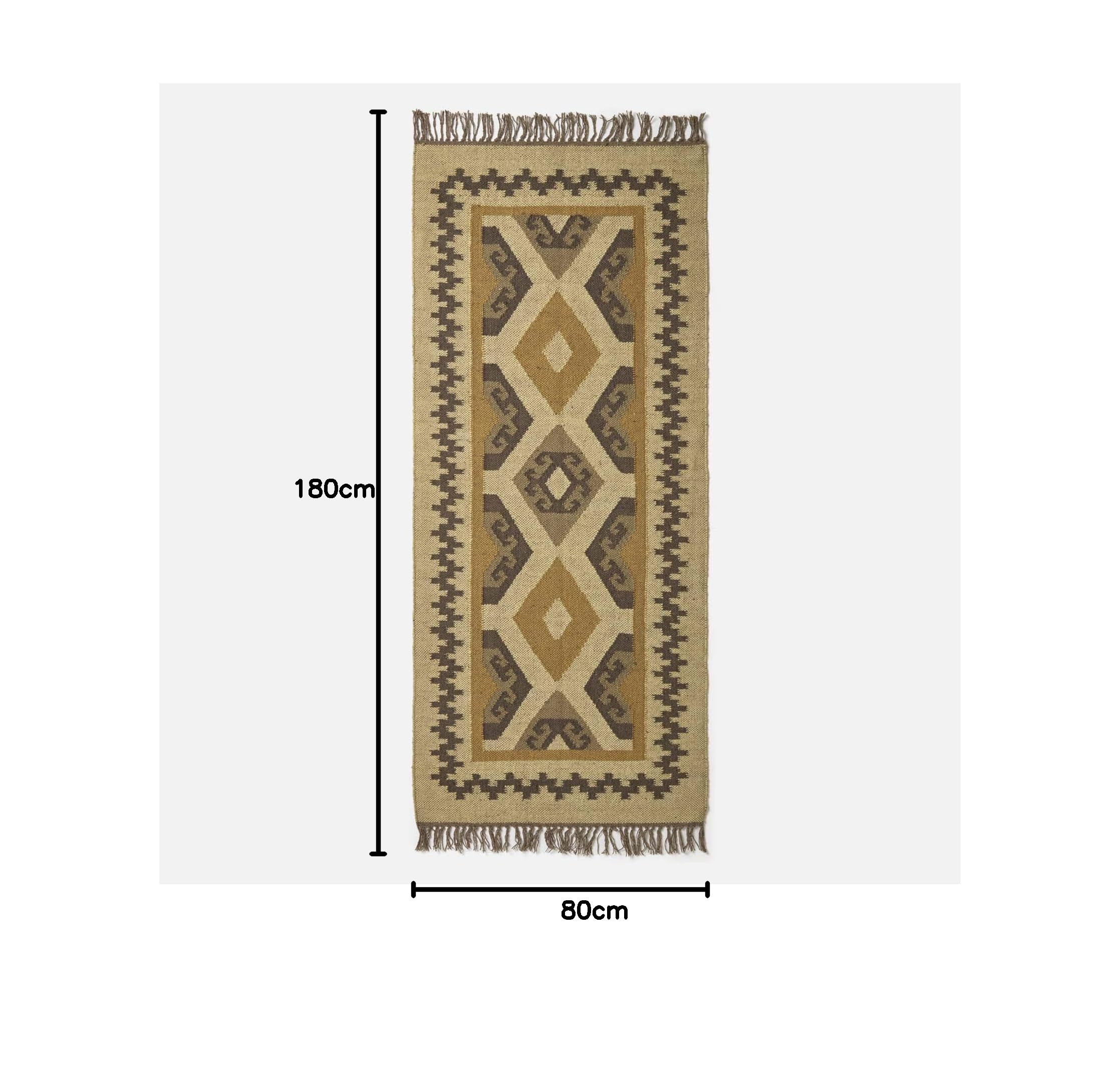 HOMESCAPES Tapis de Couloir Kilim en Jute et Laine, Tapis Multicolore Ravar, Tapis de Salon Artisanal 80x180 cm