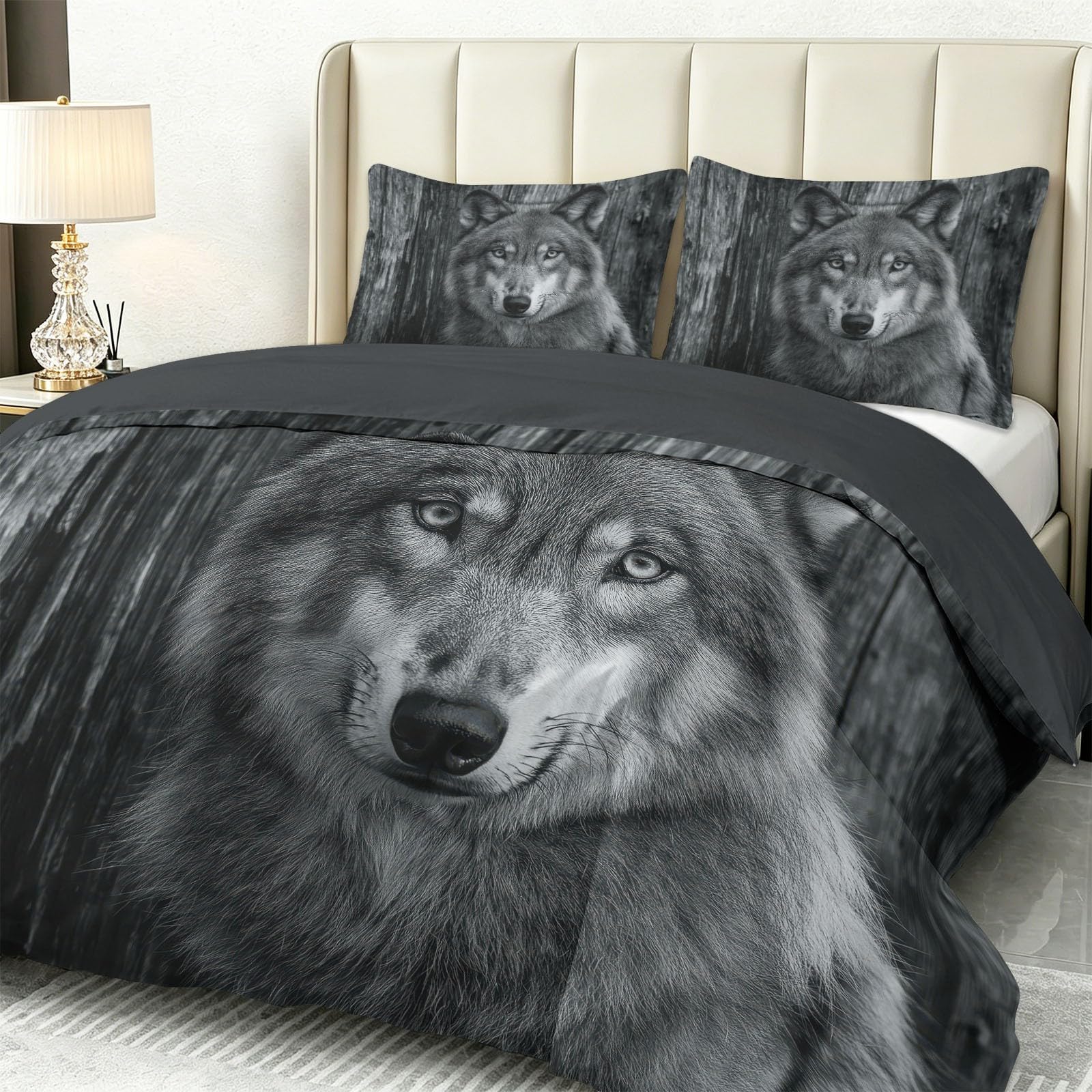 Biancheria da letto con ritratto di animali, 155 x 220 cm, reversibile, in microfibra, con chiusura lampo e 2 federe da 80 x 80 cm