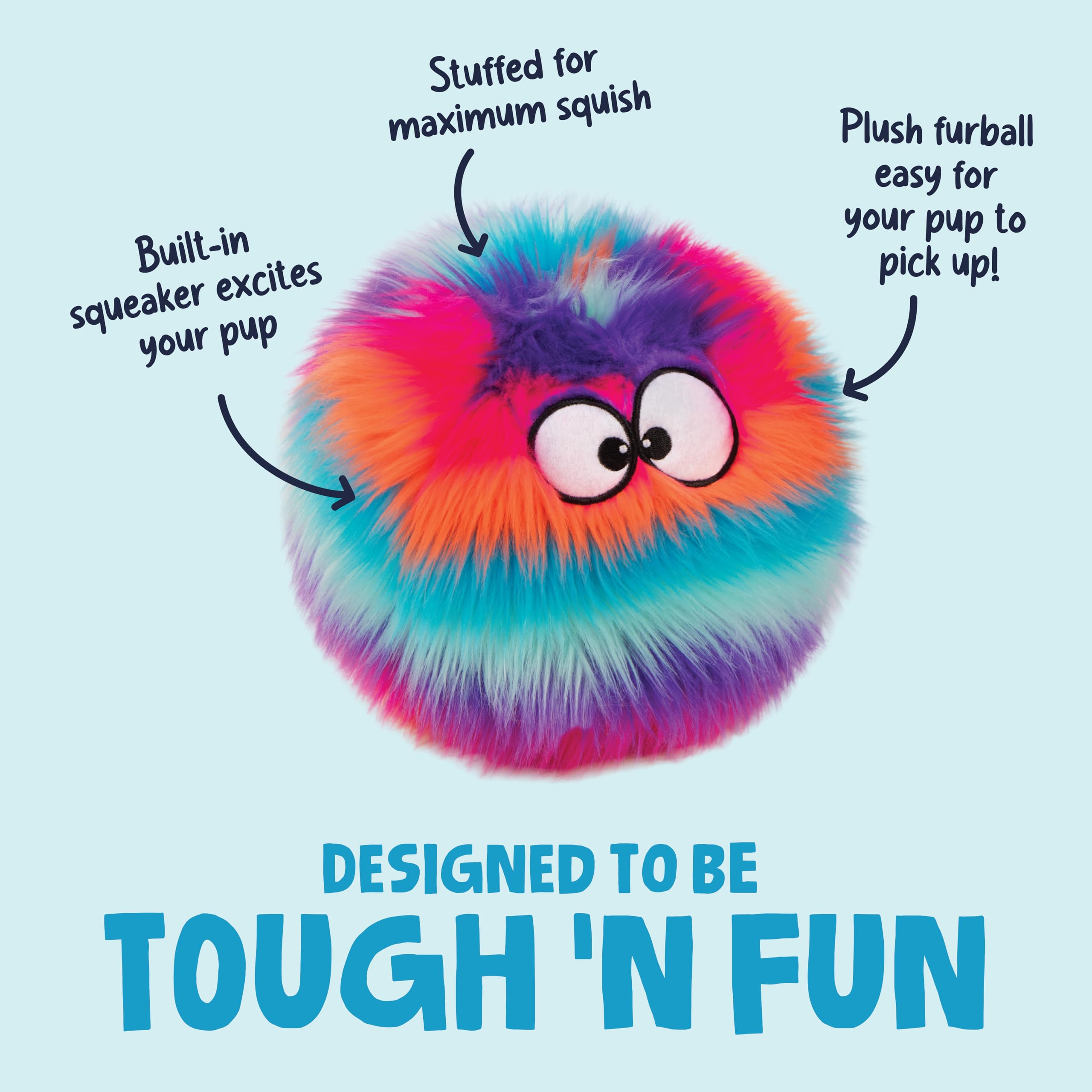 Moonmoon goDog Furballz with Chew Guard Technology Plush Dog Toy, Large, Bright Rainbow