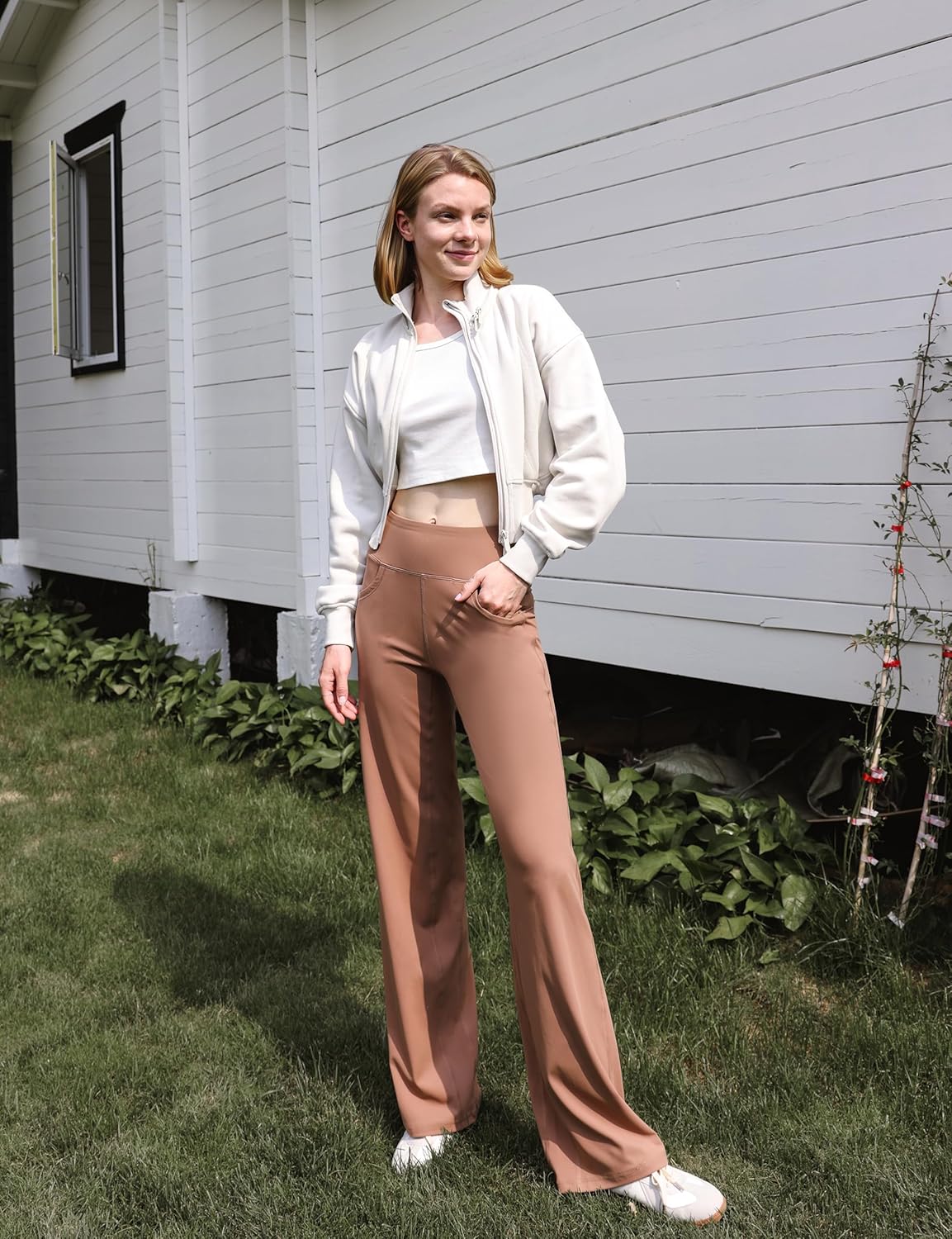 ESOFT Wide Leg Pants Women High-Waisted Yoga Work Dress Pants with Pockets, Casual Sweatpants, Petite/Regular/Tall Mocha - Image 3