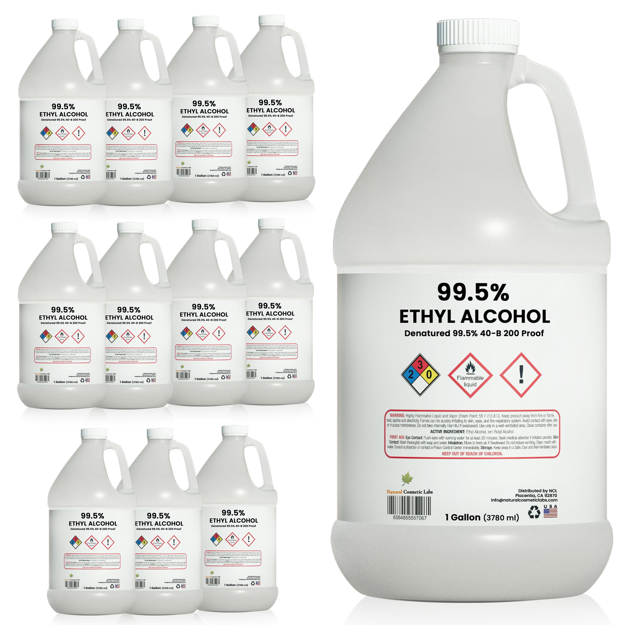 Ethyl Alcohol 99.5% Proof Alcohol by Natural Cosmetic Labs | Made in The USA | Gallon - Pack of 12