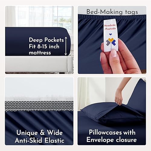 Miniatura 3 de California Design Den - Juegos de sábanas, 100% de algodón orgánico, suaves, transpirables y frescas, con bolsillos profundos, tamaño matrimonial,