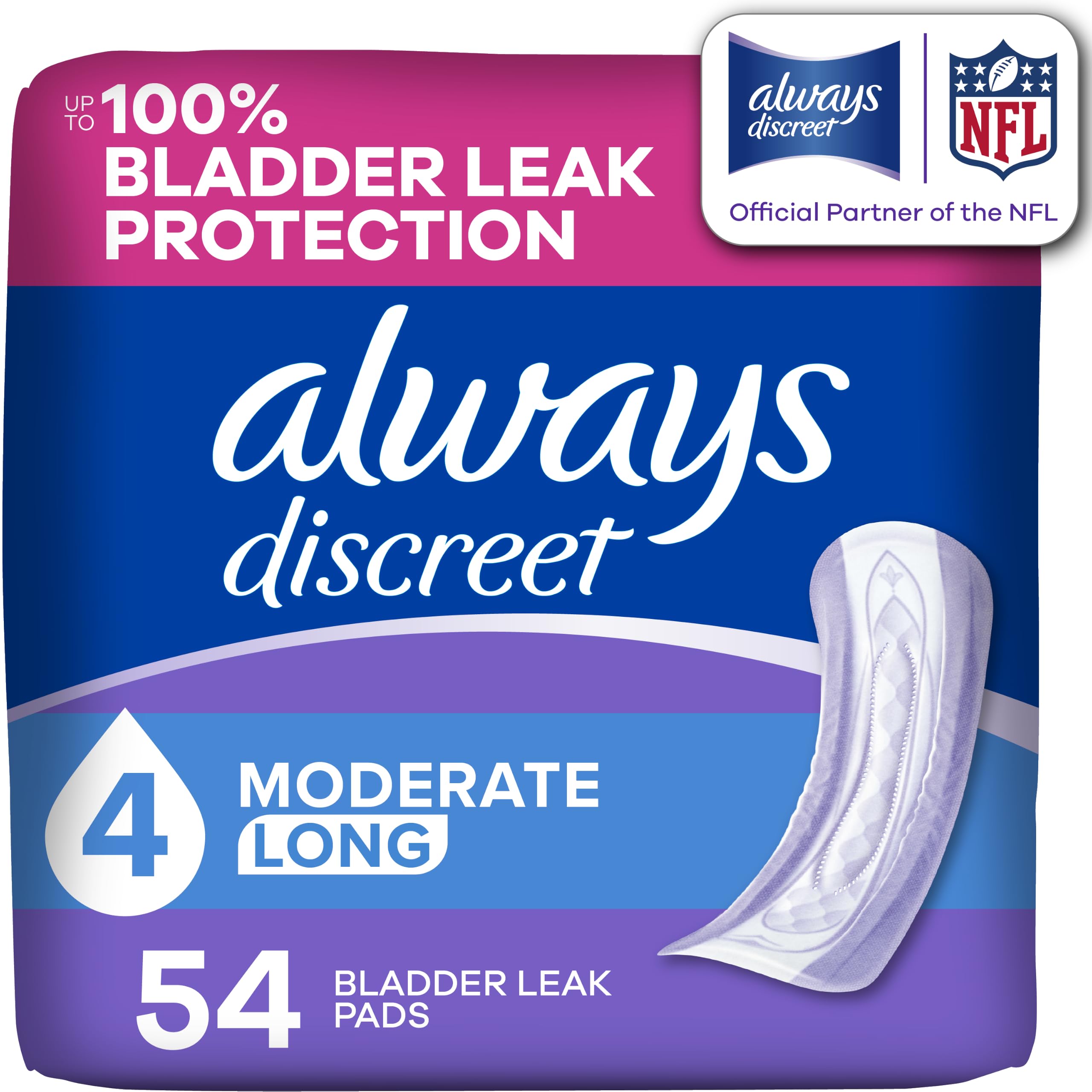 Always Discreet Adult Incontinence Pads, 4 Drop Long