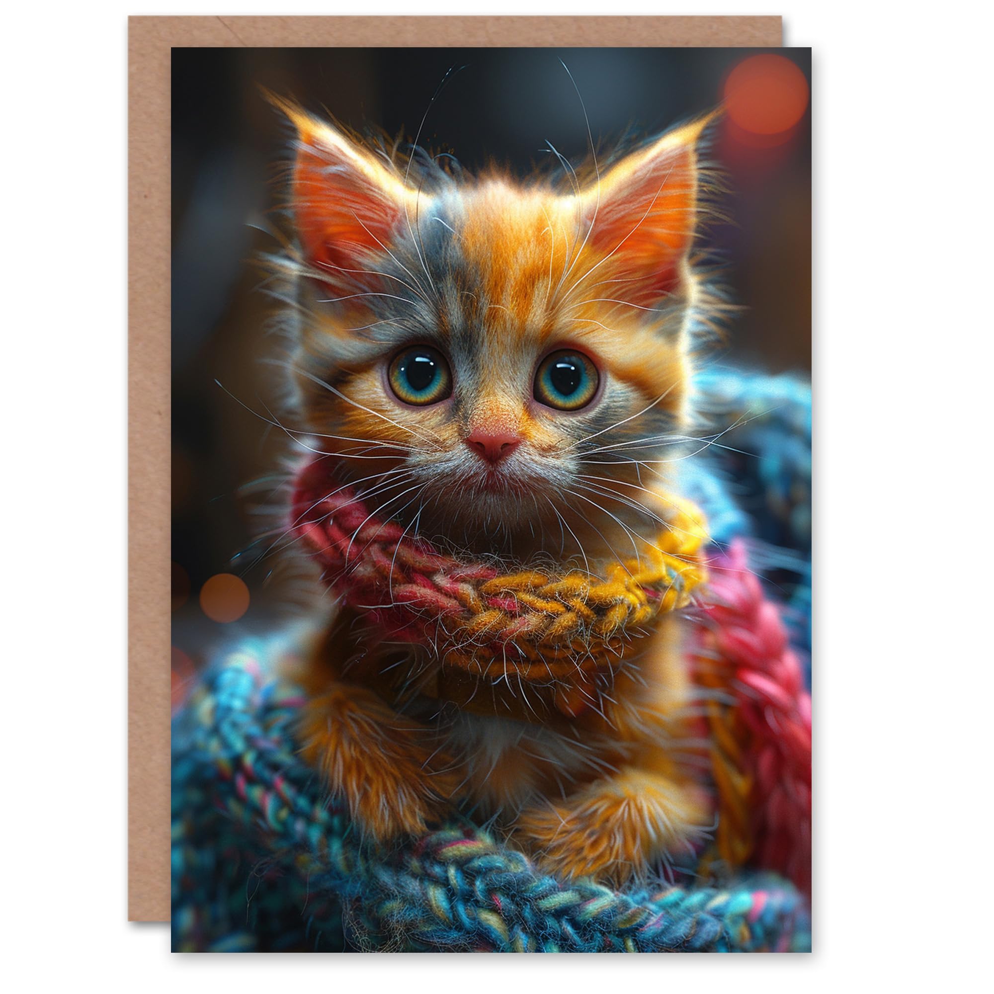 Artery8 Birthday Card Adorable Kitten Wool Scarf Baby Cat Pet For Son Daughter Girl Boy Kids Happy Card