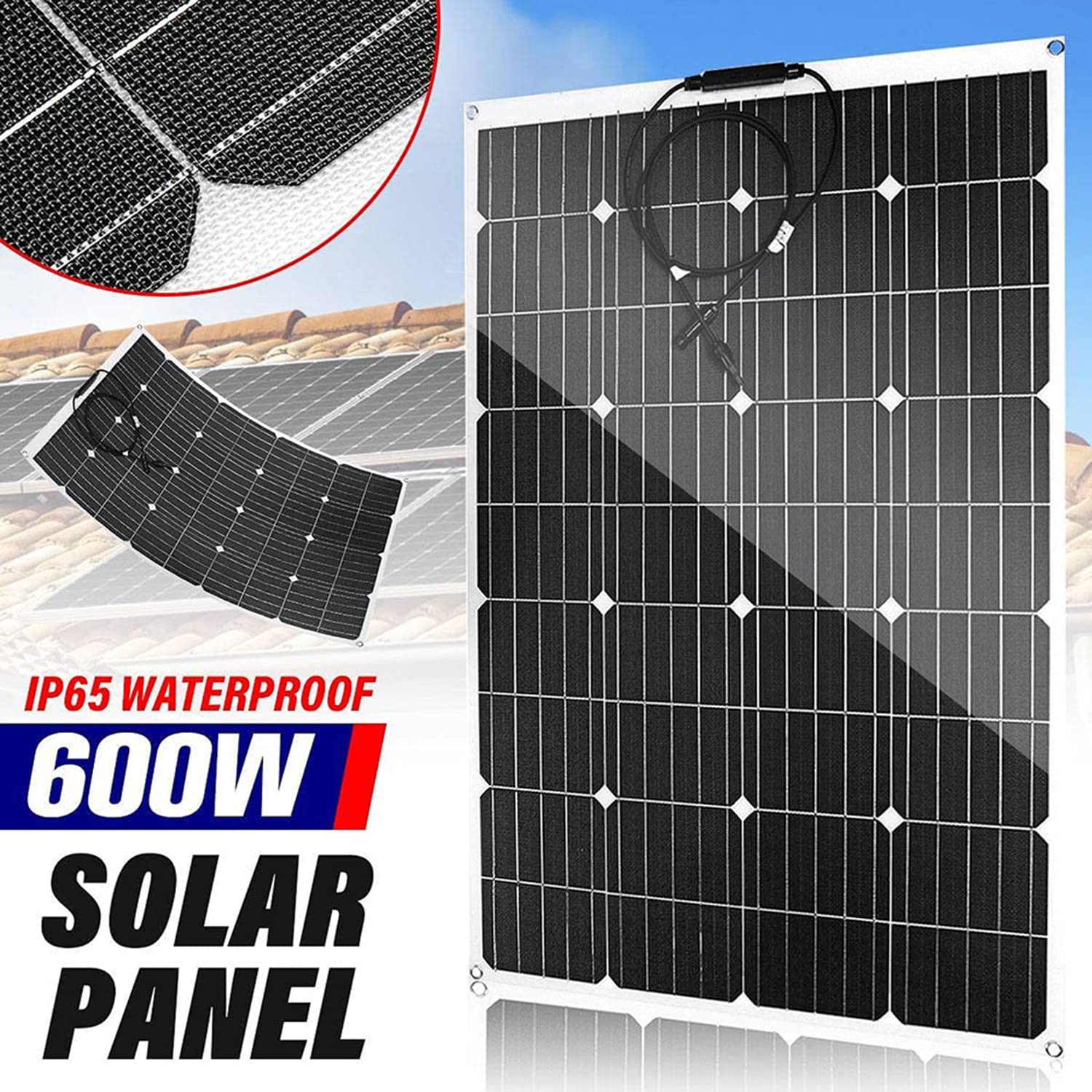 Panel Solar 18V 600W Etfe Sistema Solar Flexible Kit de Panel Solar Batería de automóvil RV Completa Cargador Solar Panel Solar monocristalino con Controlador de Carga 40A