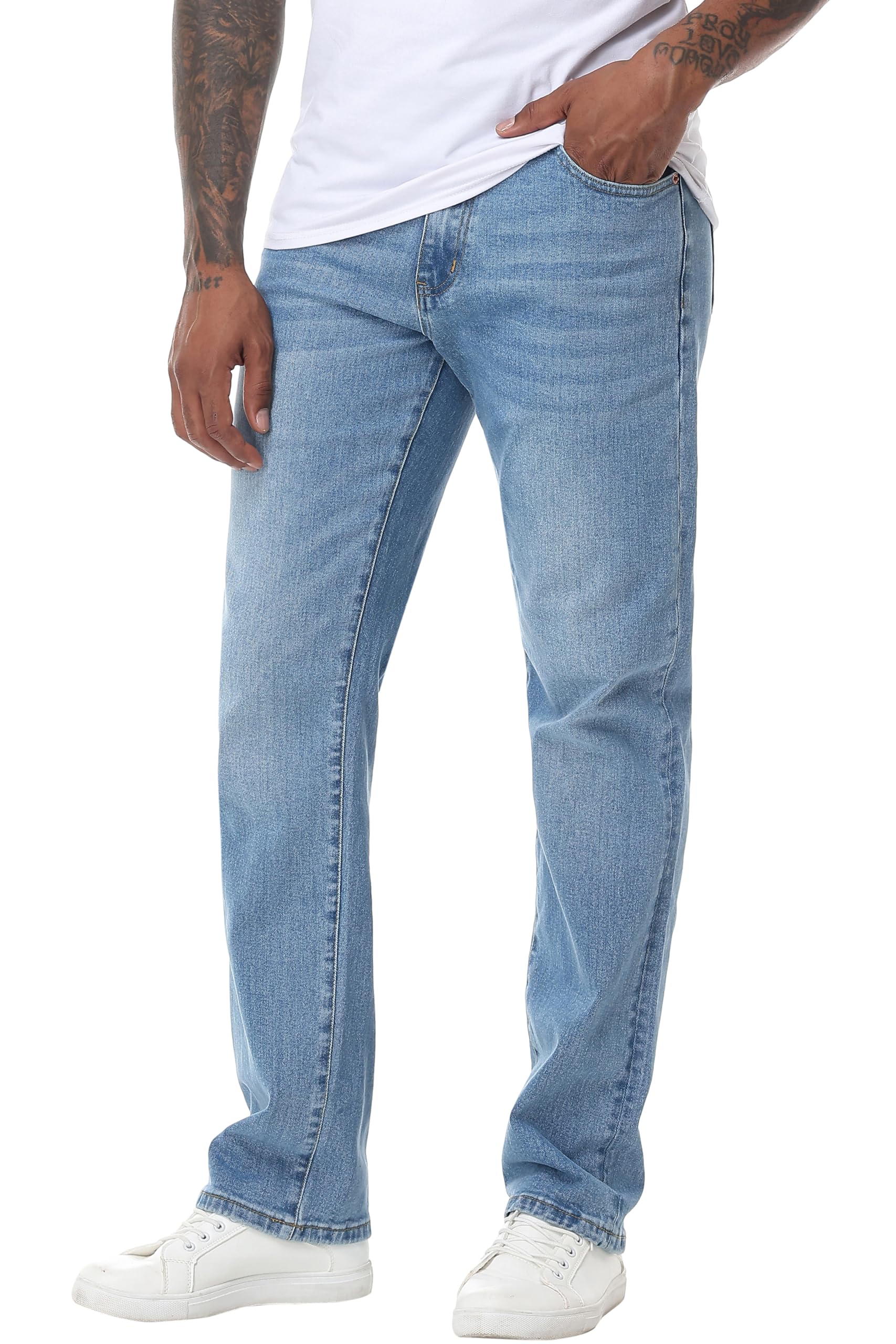 MZNBURAM Men's Stretch Relaxed Fit Straight-Leg Cotton Fashion Comfort Flex Waist Denim Pants Jeans