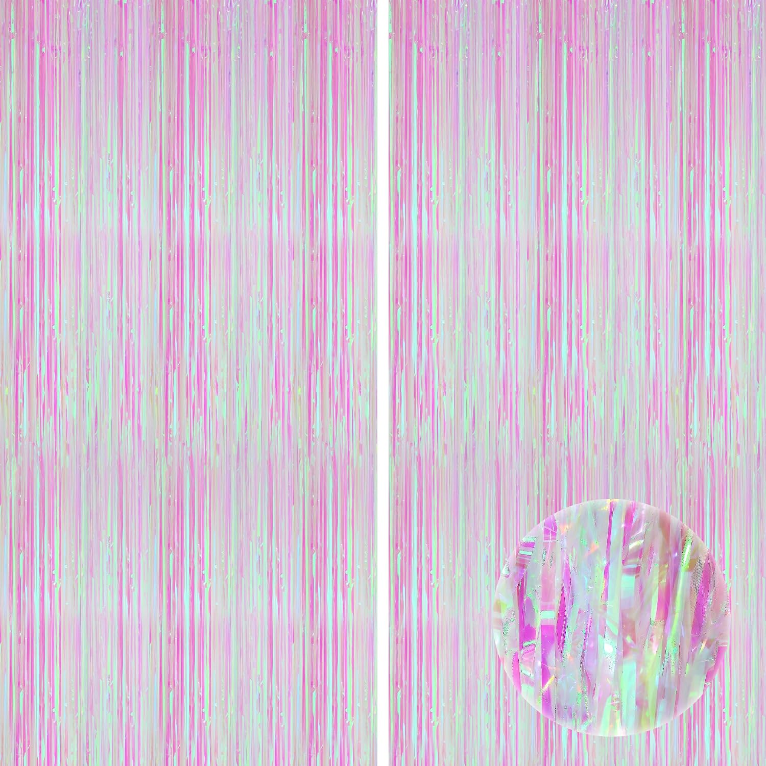 KatchOn, XtraLarge Iridescent Pink Backdrop Curtain - 3.2x8 Ft, Pack of 2| Pink Streamers for Gender Reveal, Bachelorette, Bridal Shower, Birthday Decorations | Mermaid, Unicorn Birthday Decorations