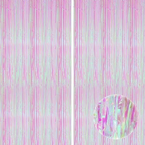 KatchOn - Telón de fondo iridiscente extra grande de 6.4 x 8 pies, paquete de 2, cortinas de flecos iridiscentes, serpentinas iridiscentes,