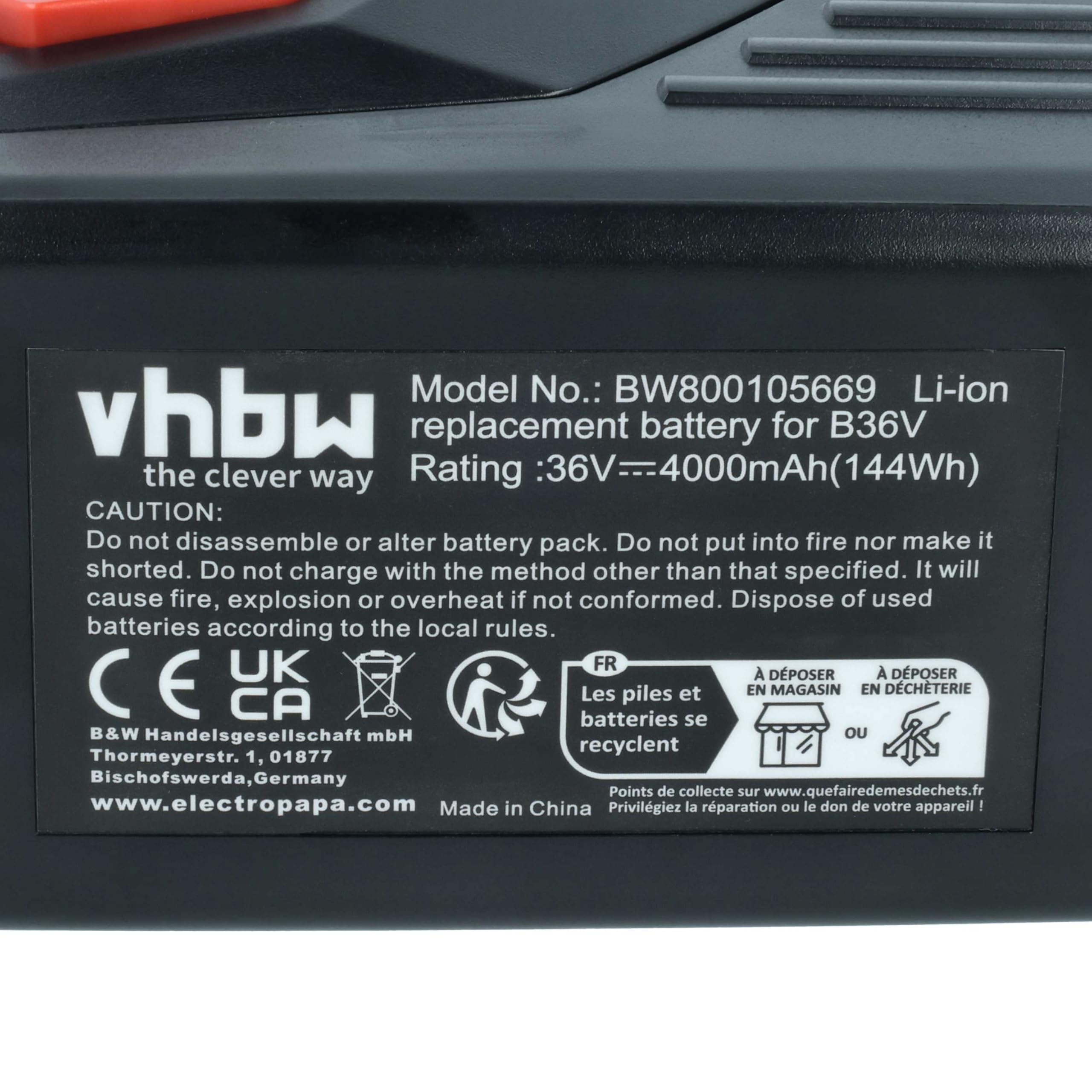 vhbw 2X batería reemplaza Hilti B36/5.2 para Herramienta (4000 mAh, Li-Ion, 36 V)