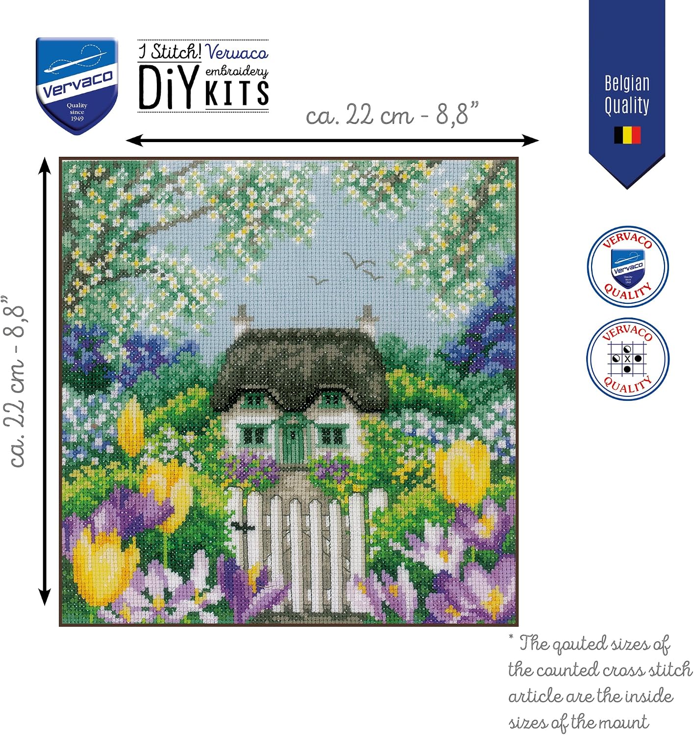 Vervaco Counted Cross Stitch Kit Complete Set 4 Seasons Spring Embroidery Craft Home Decoration Gift DIY Approx. 22 x 22 cm Counted Cross Stitch Embroidery