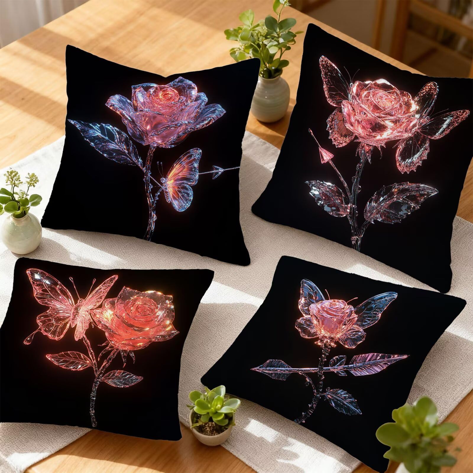 Rosa Federe Cuscini Divan 60x60 Rosa Federe Cuscino Letto Super Morbido Copricuscino Letto Set di 4 Cuscini Divano Decorazioni Autunnali Copricuscini Arredamento Casa, Sedia Soggiorno Giardino E - 711