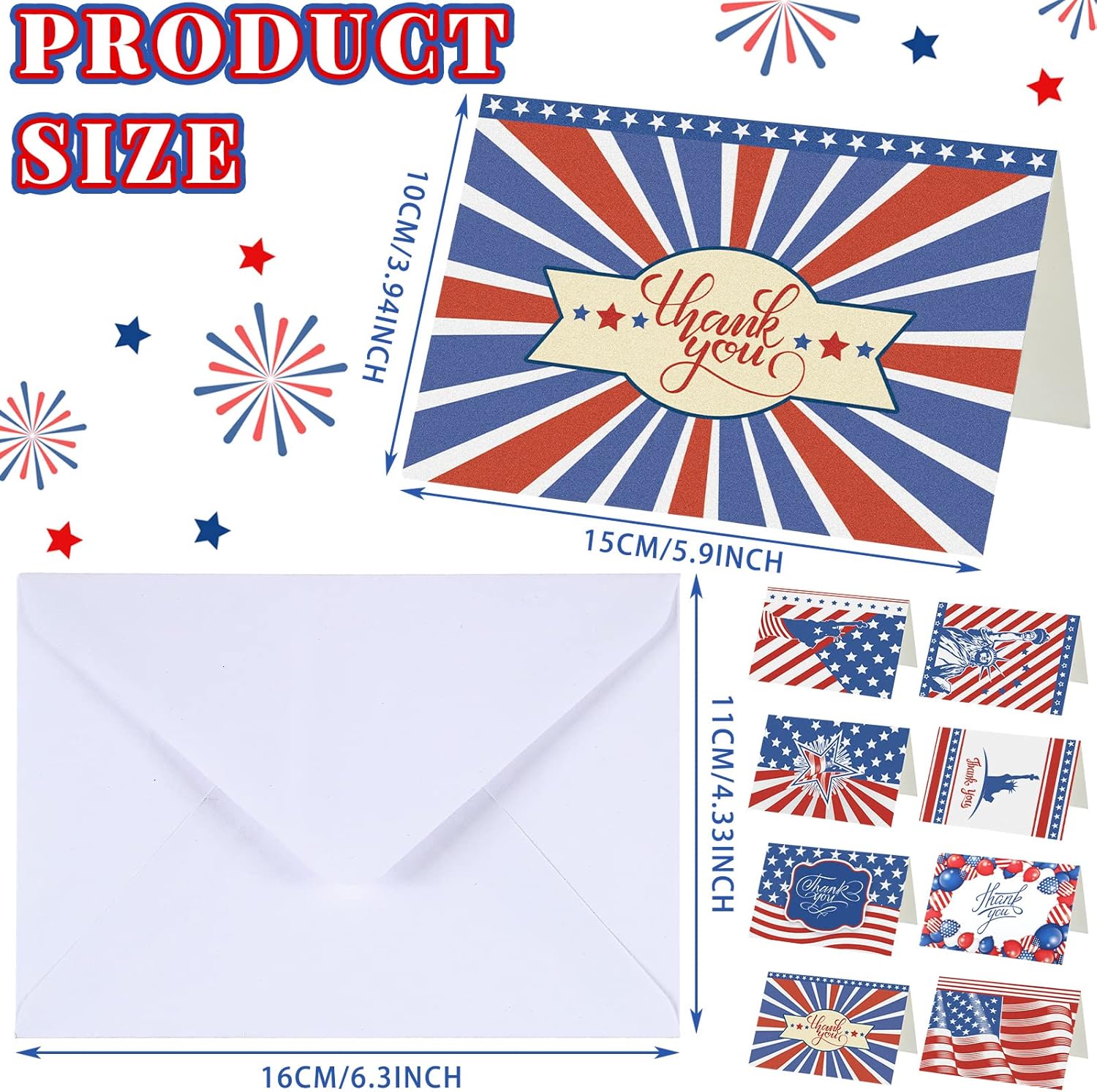 Ctosree 160 Sets Thank You for Your Service Cards for 250th Anniversary Veterans Day with Envelope Patriotic Military American Flag Thank You Design Greeting Supplies for 250 Years Birthday