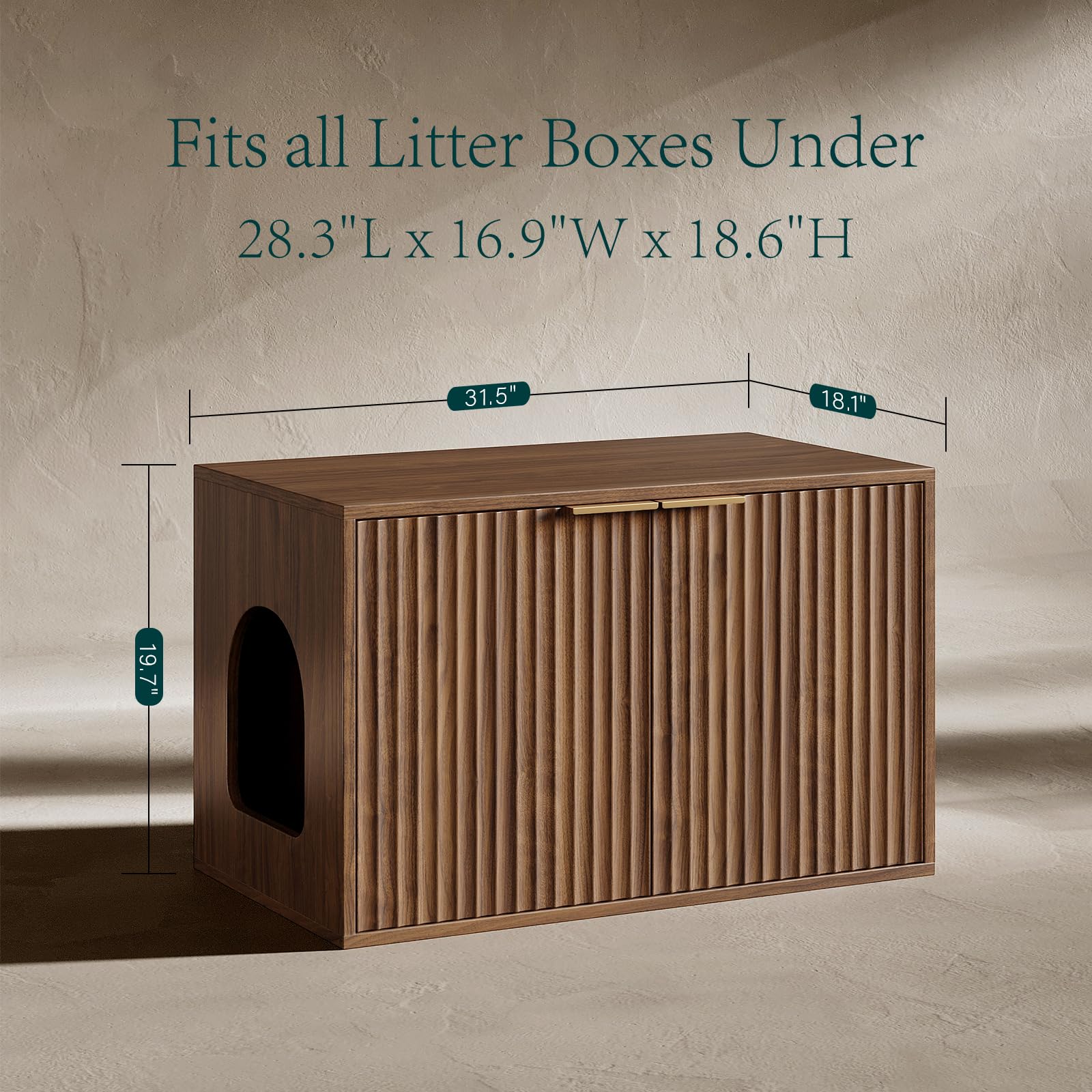 Evermagin 31.5" Walnut Cat Litter Box Enclosure Furniture, Large Hidden Litter Box Cabinet, Mid Century Modern Indoor Cat House Kitty End Table for Living Room, Entryway, Bedroom - image 8