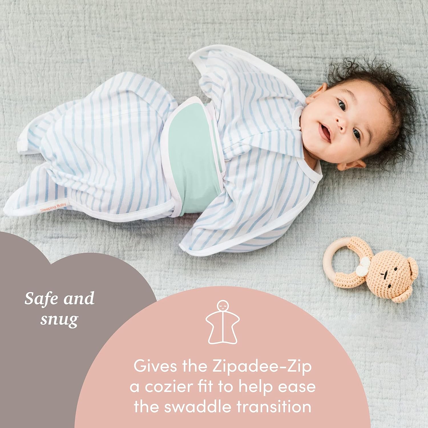 SleepingBaby Zipadee-Zip Snuggle Strap – Wearable Blanket Accessory for Transition Swaddle – Adjustable Baby Sleep Support – One Size, Mint