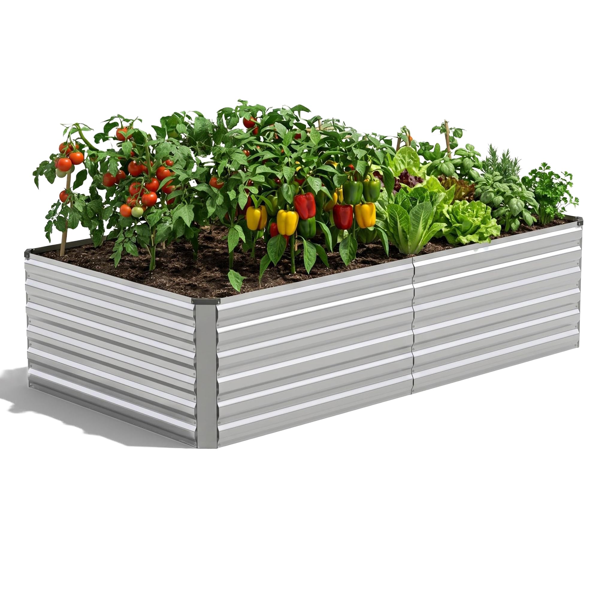 Freelawn Hochbeet Metall XXL (240x120x60 cm), Wetterfestes Pflanzbeet für Garten & Terrasse, Verzinktes Gemüsebeet mit Stabilisierungsstangen, Pflanzkübel mit Offenem Boden für Tomaten, Silber