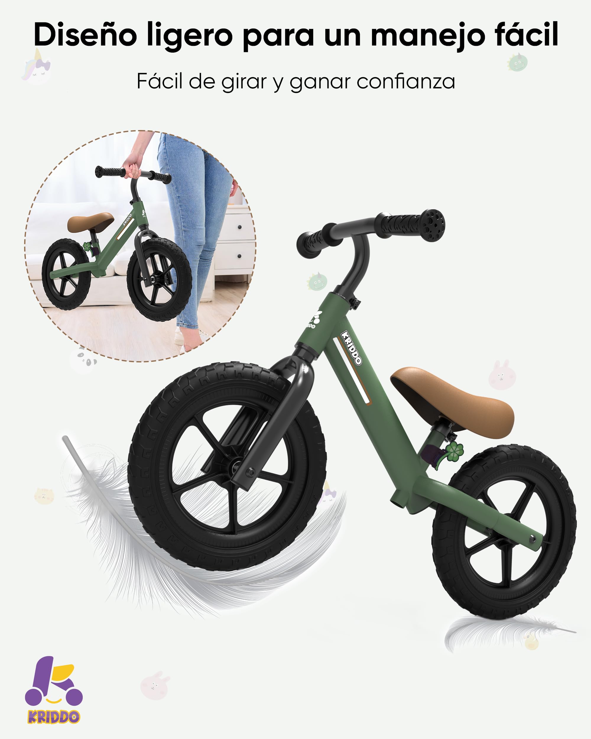 KRIDDO Bici sin Pedales para Niños de 2 a 5 Años, Sillín Ajustable