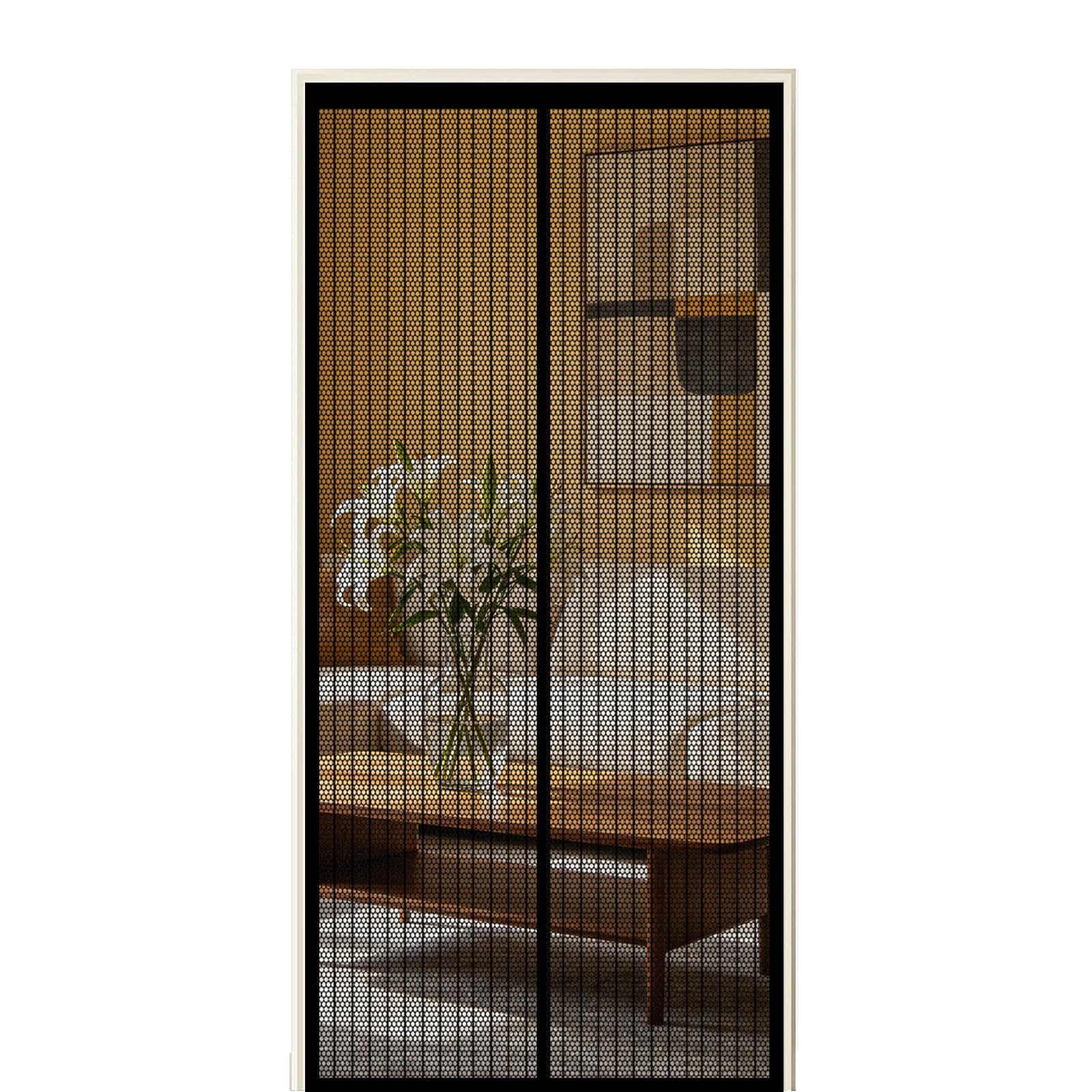 Screen Door 265 x 290 cm Self Sealing Powerful Magnets Flyscreen French Doors with Powerful Magnets & Full Frame Magic Tape Suitable for Patio Doors Balcony Bedroom, Black