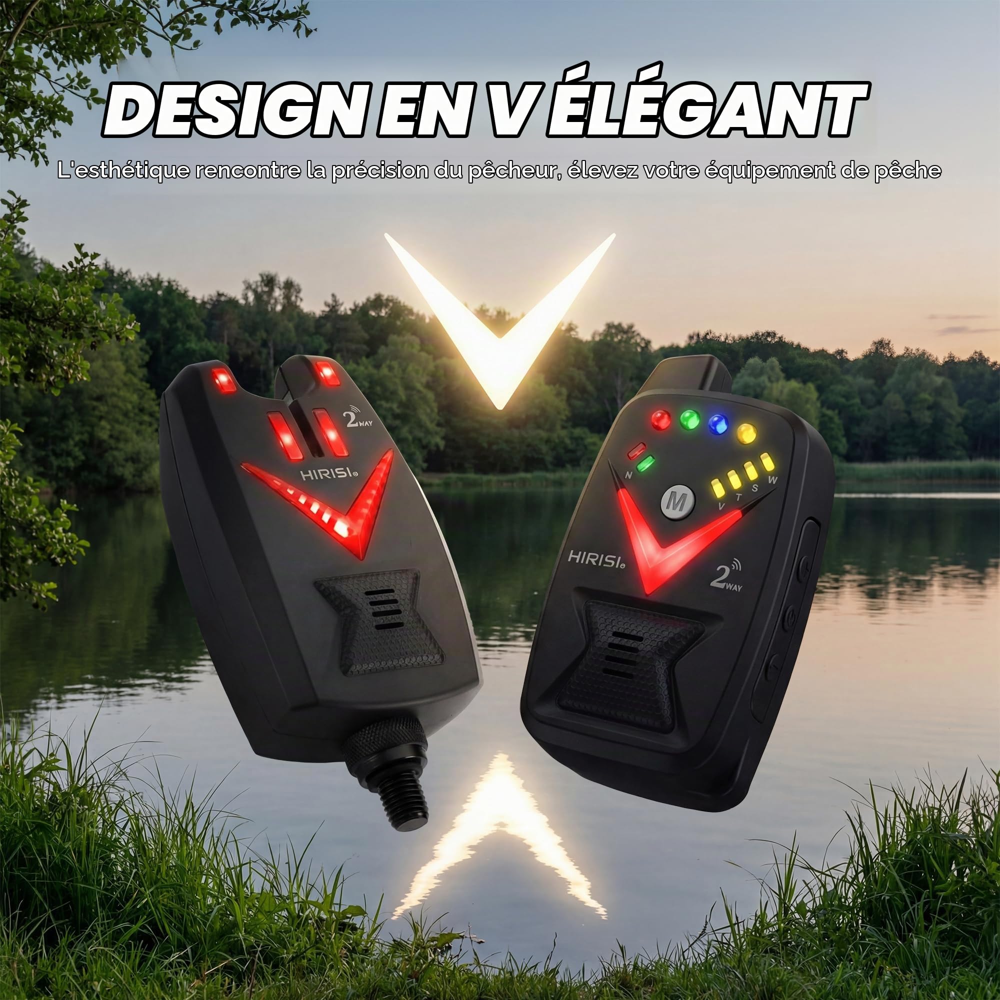 Hirisi Tackle Kit de détecteurs de touche pour carpe avec récepteur radio, qui sert également de télécommande, veilleuse et antivol - Sensibilité de pêche, volume et son réglables.
