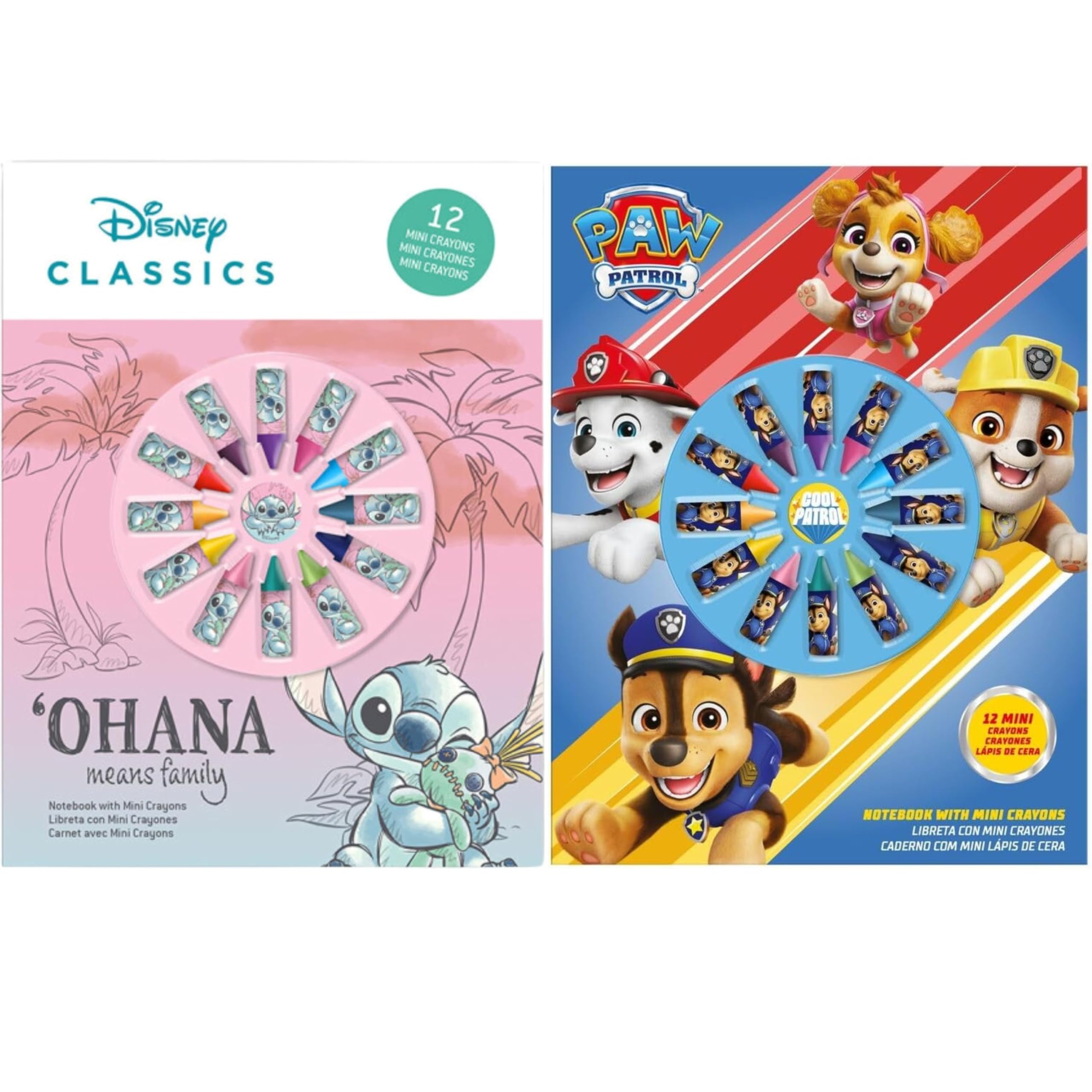 Disney Stitch & Paw Patrol Kids A4 Notebook with 24 Mini Crayons – Official Colouring & Drawing Set for Boys & Girls – Travel Art Kit, Non-Toxic Crayons & Notebook – Stationery Gift for Children 3+ — image 1