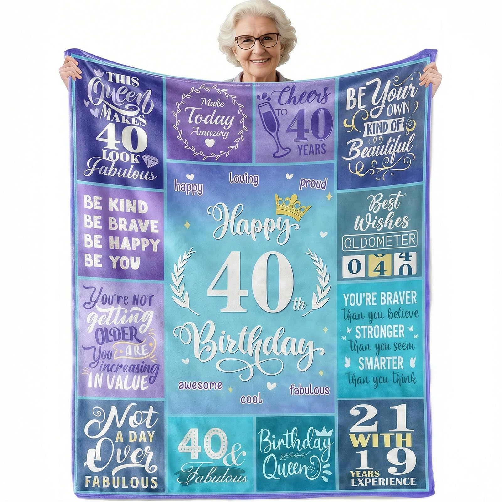 twirush 40th Birthday Gifts for Women, 130x150cm Throw Blanket, 40 Year Old Present for Her, 1986 Birthday Gift, Happy 40th Birthday Gift, Blankets Gifts for Ladies, Mom, Grandma, Sister, wife