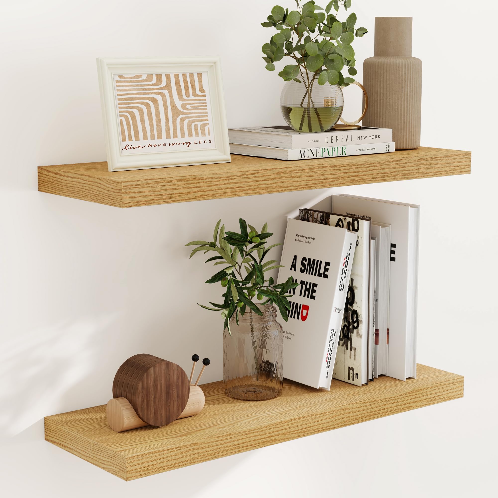 Fun Memories 32" W x 9.3" D Floating Shelves, Rustic Wood Deep Shelves for Bedroom, Kitchen, Living Room, Long Floating Shelf for Wall, Storage