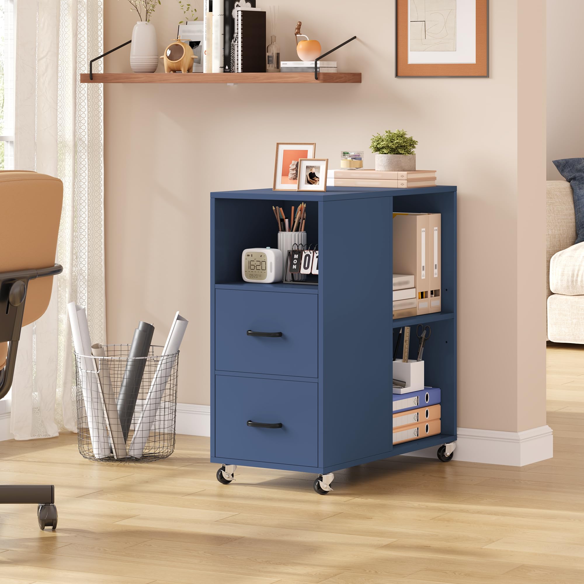 HOCSOK Cajonera con ruedas con estante ajustable, color azul