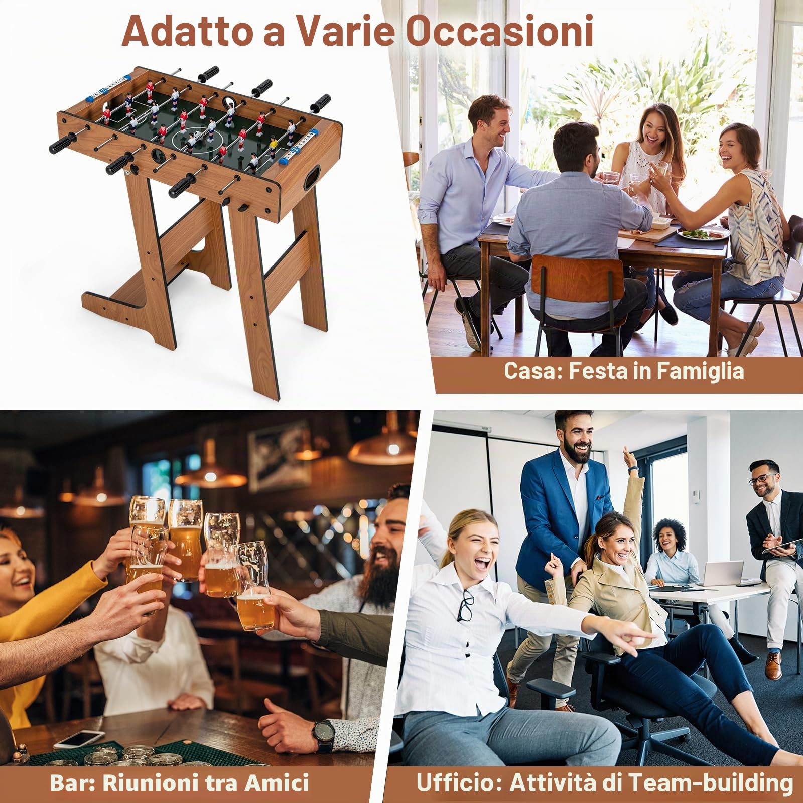 GYMAX Calcio Balilla Pieghevole in Legno, Calcetto da Tavolo con Supporto e 6 Aste, 2 Palloni e 18 Portieri e Segnapunti, per Bambini e Adulti, 69 x 60 x 71 cm