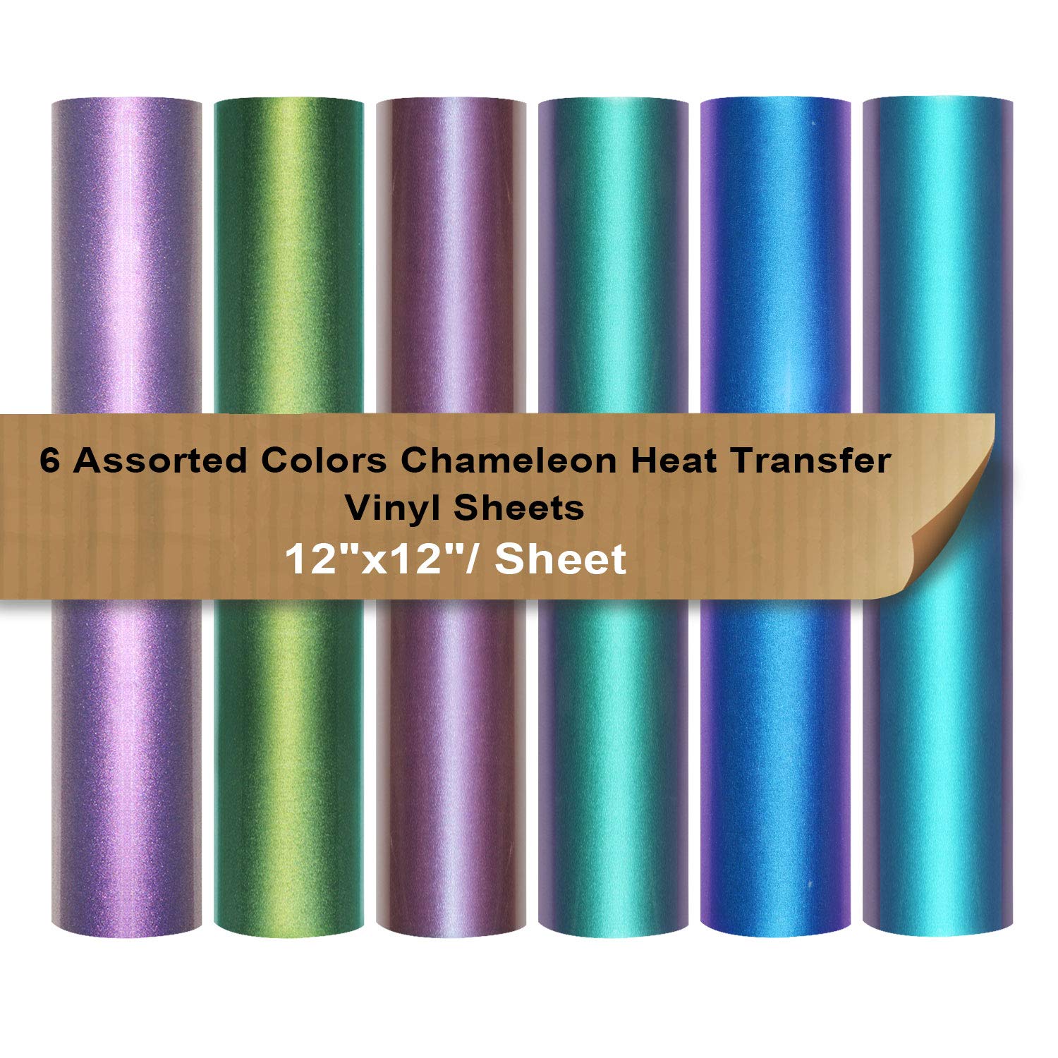 Chameleon Heat Transfer Vinyl Sheets HTV 6 Packs 12"x12" Iron On Vinyl for Cameo 6 Assorted Gradient Change Color HTV Bundle for Fabric