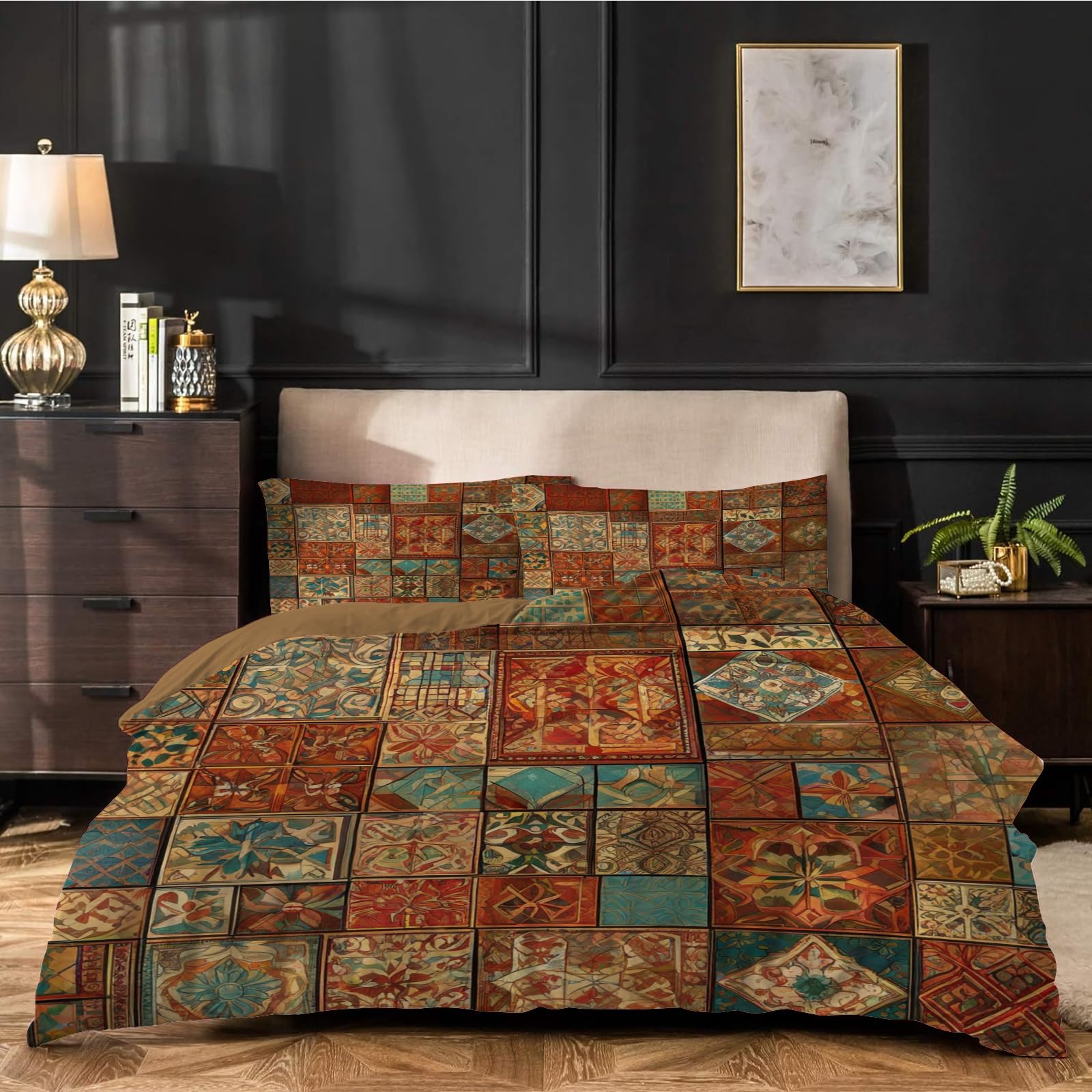 Dyausi Brown Duvet Cover 100% Microfiber Patchwork King Size Duvet Cover Sets 3Pcs For Man Woman Reversible Breathable Bedding Duvet Cover With Zipper Closure And Pillowcase
