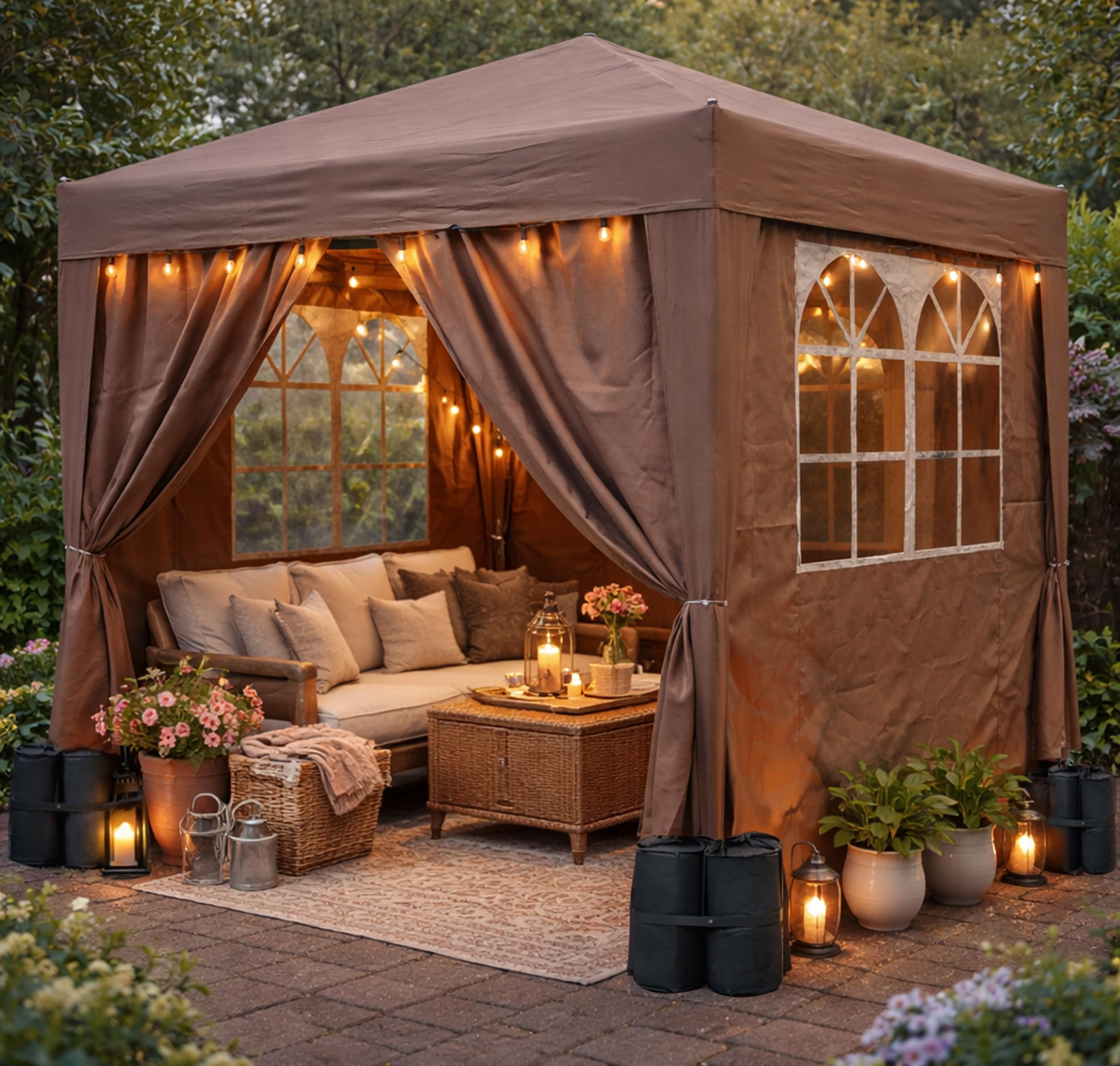 QUICK STAR Pawilon pop-up 2 x 2 m be?owy z obci??nikiem nóg i 4 ?cianami bocznymi Easy-Krzep, z 2 zamkami b?yskawicznymi