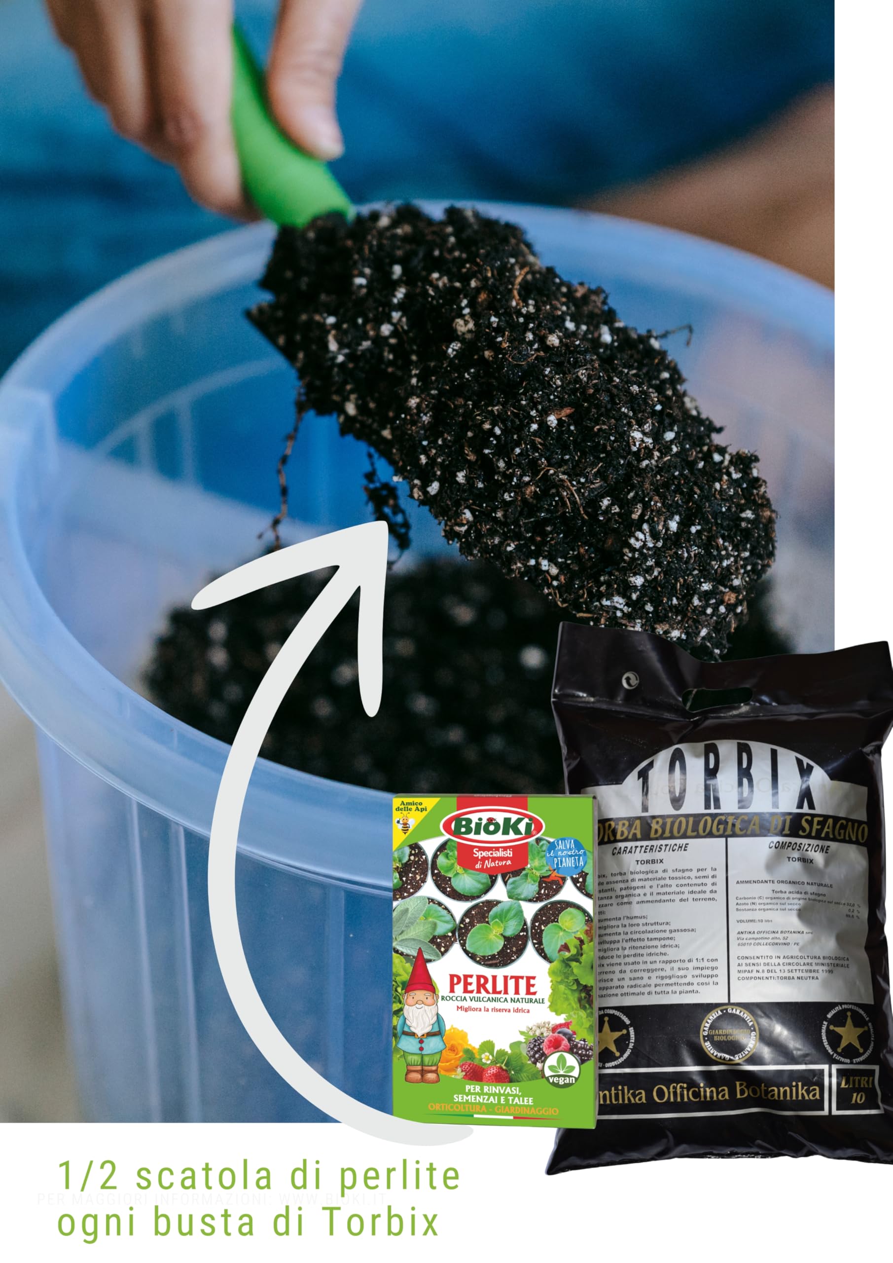 Torba per Rinvaso Piante da Interno ed Esterno Kit completo 20 L di Torba e 1 L di Perlite ad elevata efficenza