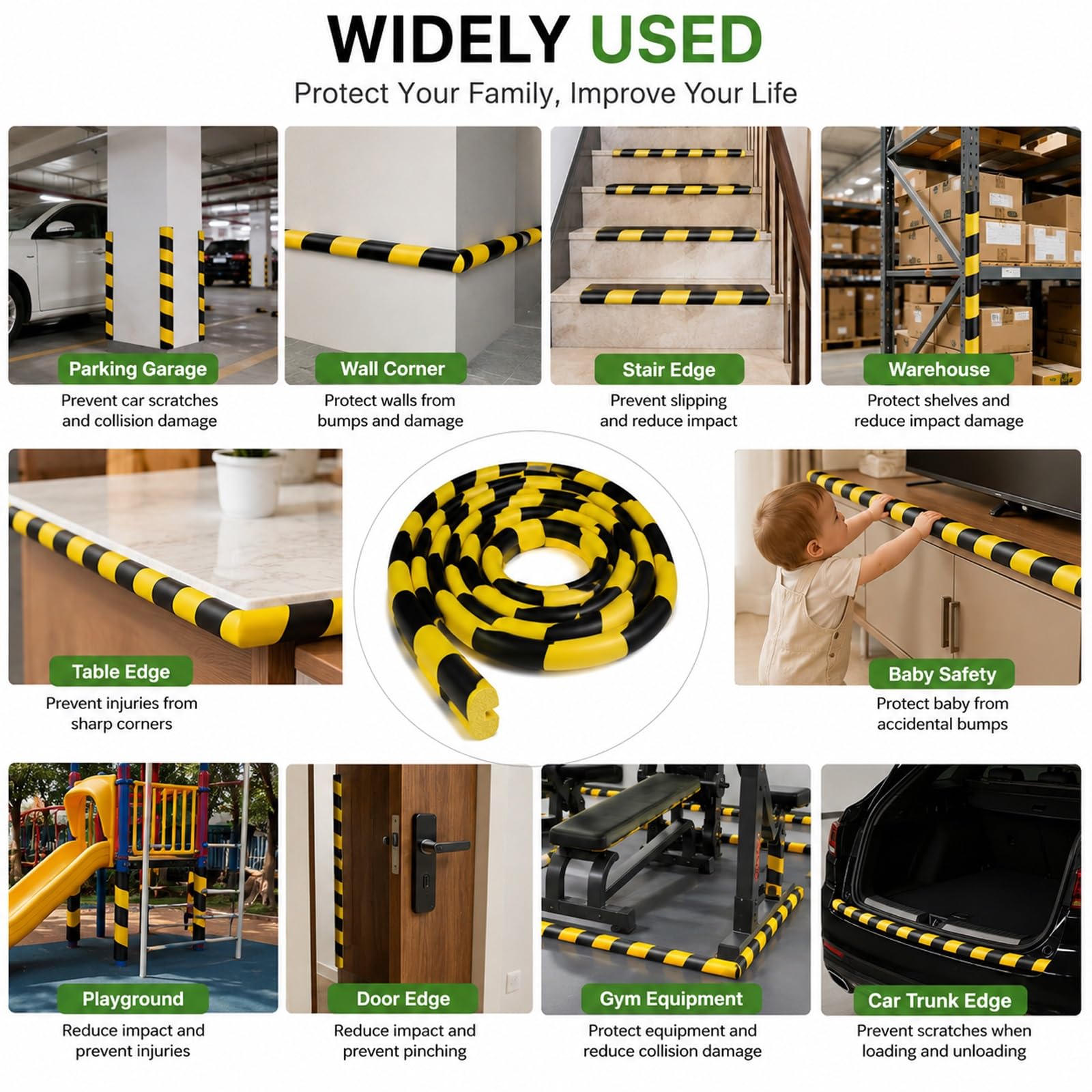 3-Pack Protectores de Esquinas en L Heavy Duty, Parachoques de Espuma de Seguridad Amarillo Negro 60% Caucho, Protector de Bordes Autoadhesivo para Columnas de Almacén, Paredes de Garaje