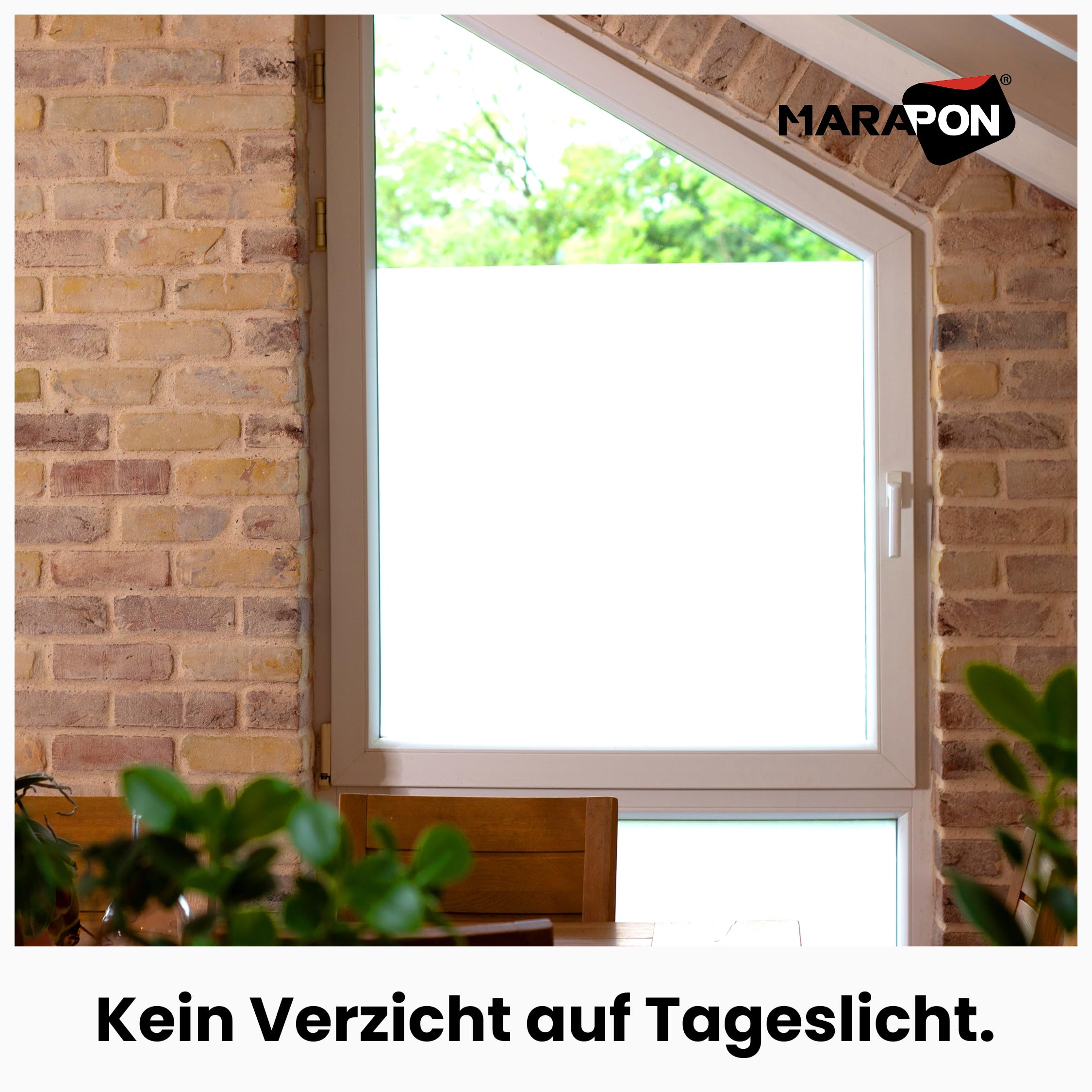 MARAPON® Milchglasfolie blickdichte Verdunkelung [1.05x4 m] inkl. eBook und Videoanleitung - Klebefolie Sichtschutzfolie für Fenster - Fensterfolie - Folie für Fenster Sichtschutz Küche Bad Büro – Bild 3