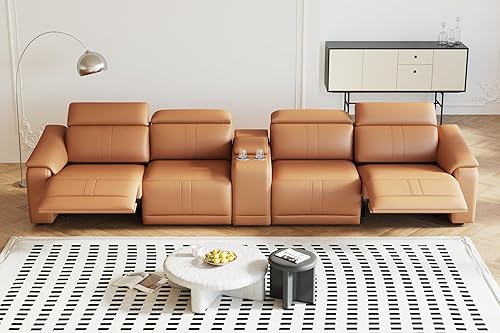 Miniatura 13 de Juego de sofá reclinable eléctrico, sofá seccional reclinable de 3 plazas con reposacabezas ajustable y reclinación eléctrica, cuero transpirable