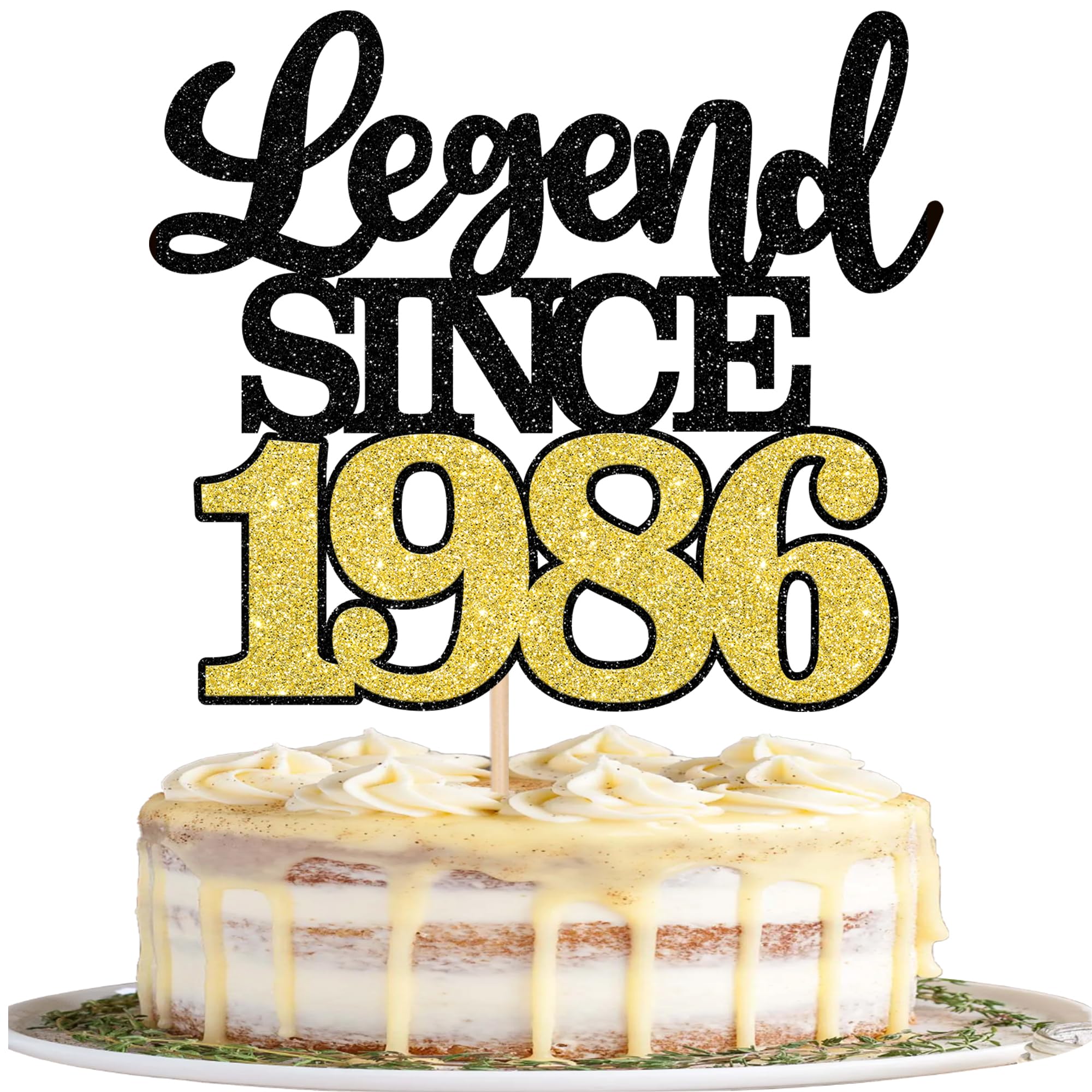 Arthsdite 1 topper per torta con scritta Happy 40th Birthday, decorazione per torta per 40° compleanno per 40° compleanno – nero glitterato